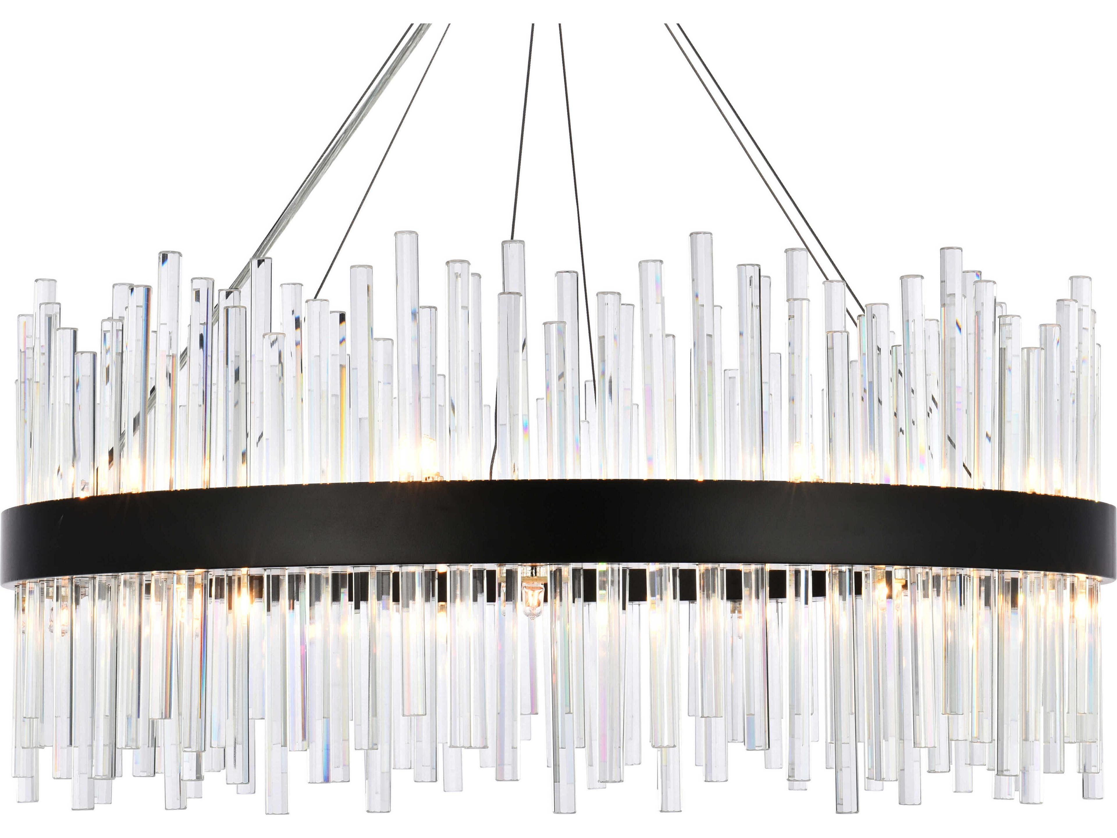 Elegant Lighting Dallas 18-Light8-Light Black Crystal Drum Linear Pendant