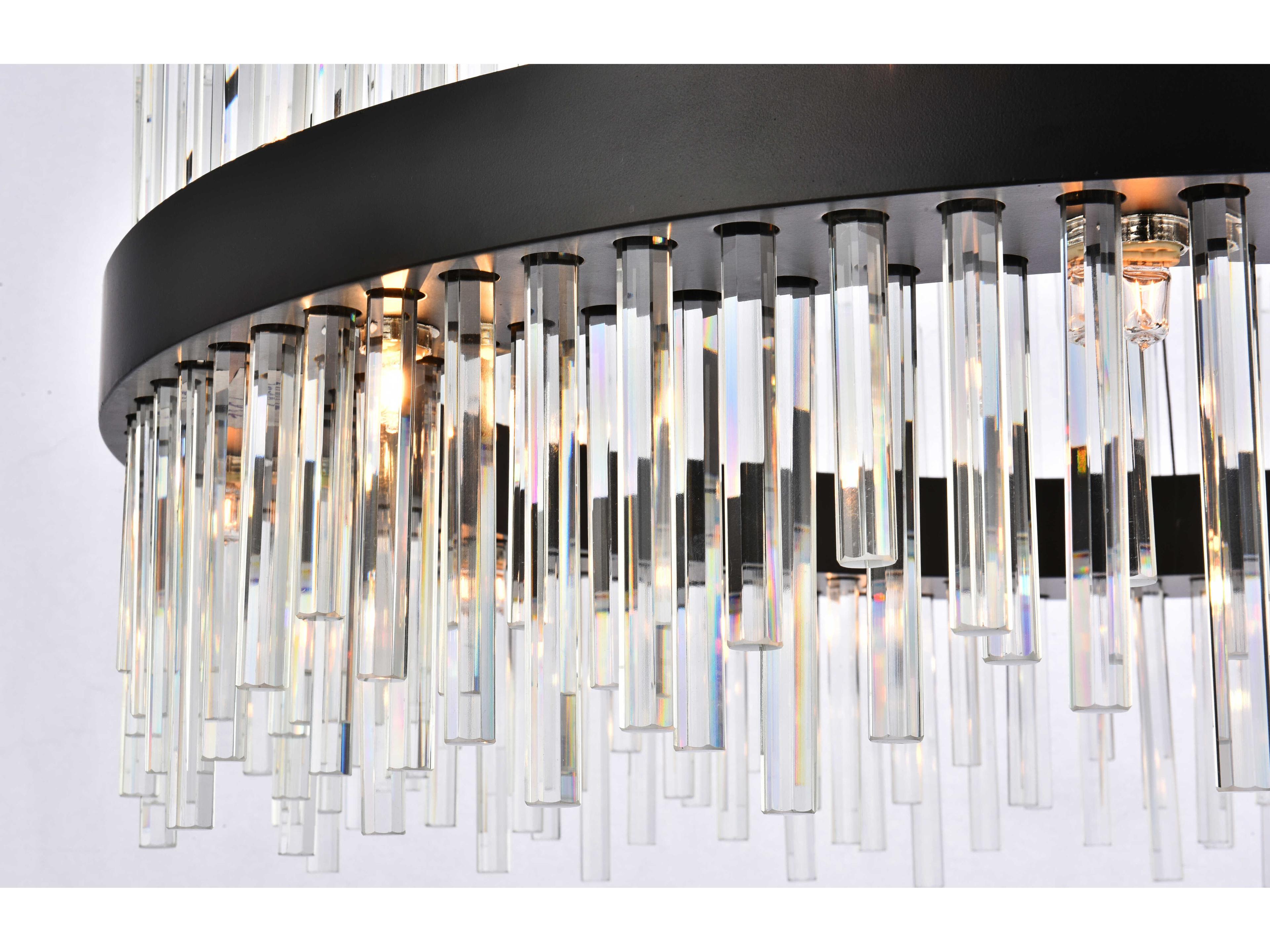Elegant Lighting Dallas 18-Light8-Light Black Crystal Drum Linear Pendant