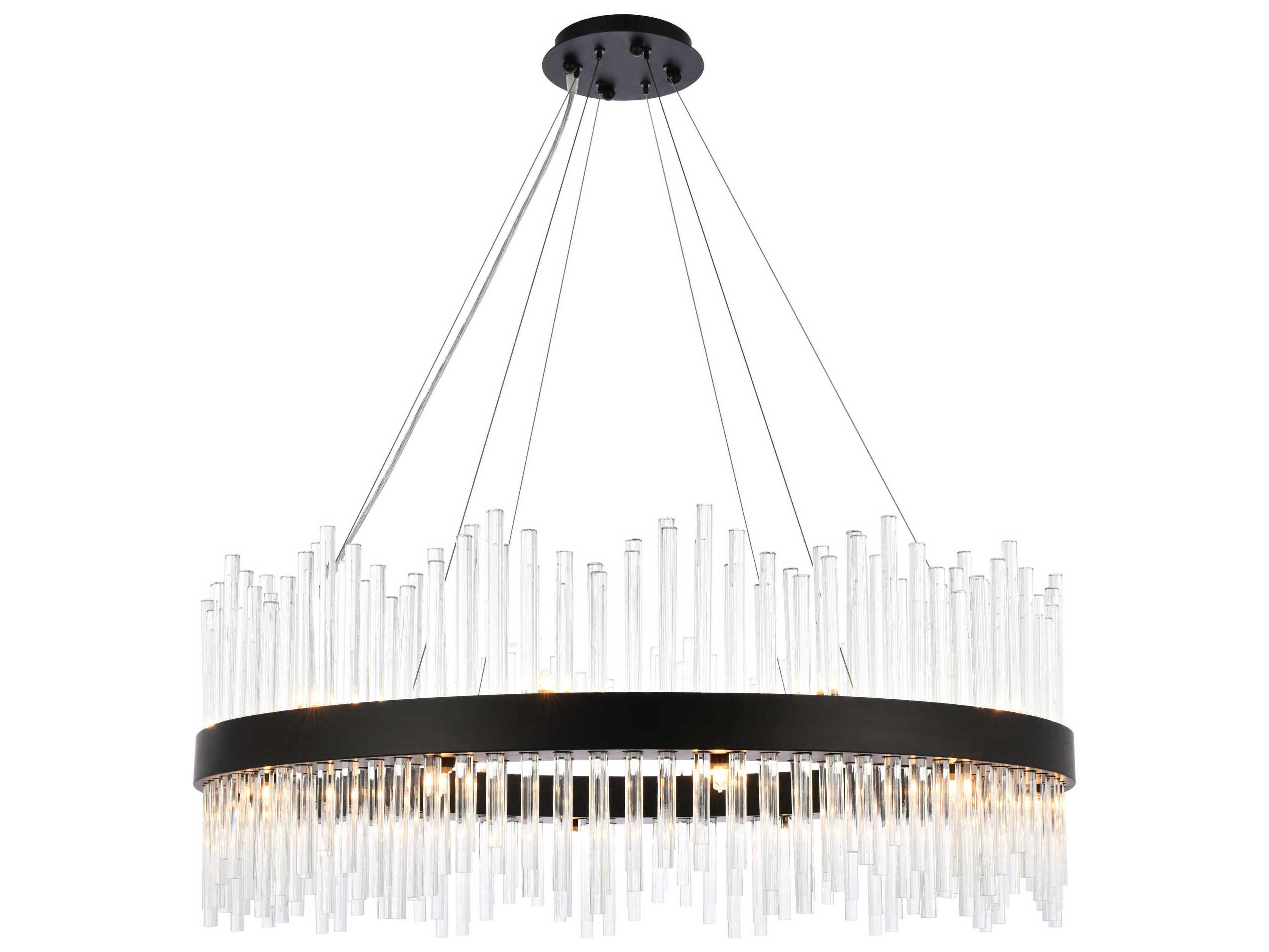 Elegant Lighting Dallas 20-Light Black Crystal Drum Linear Pendant
