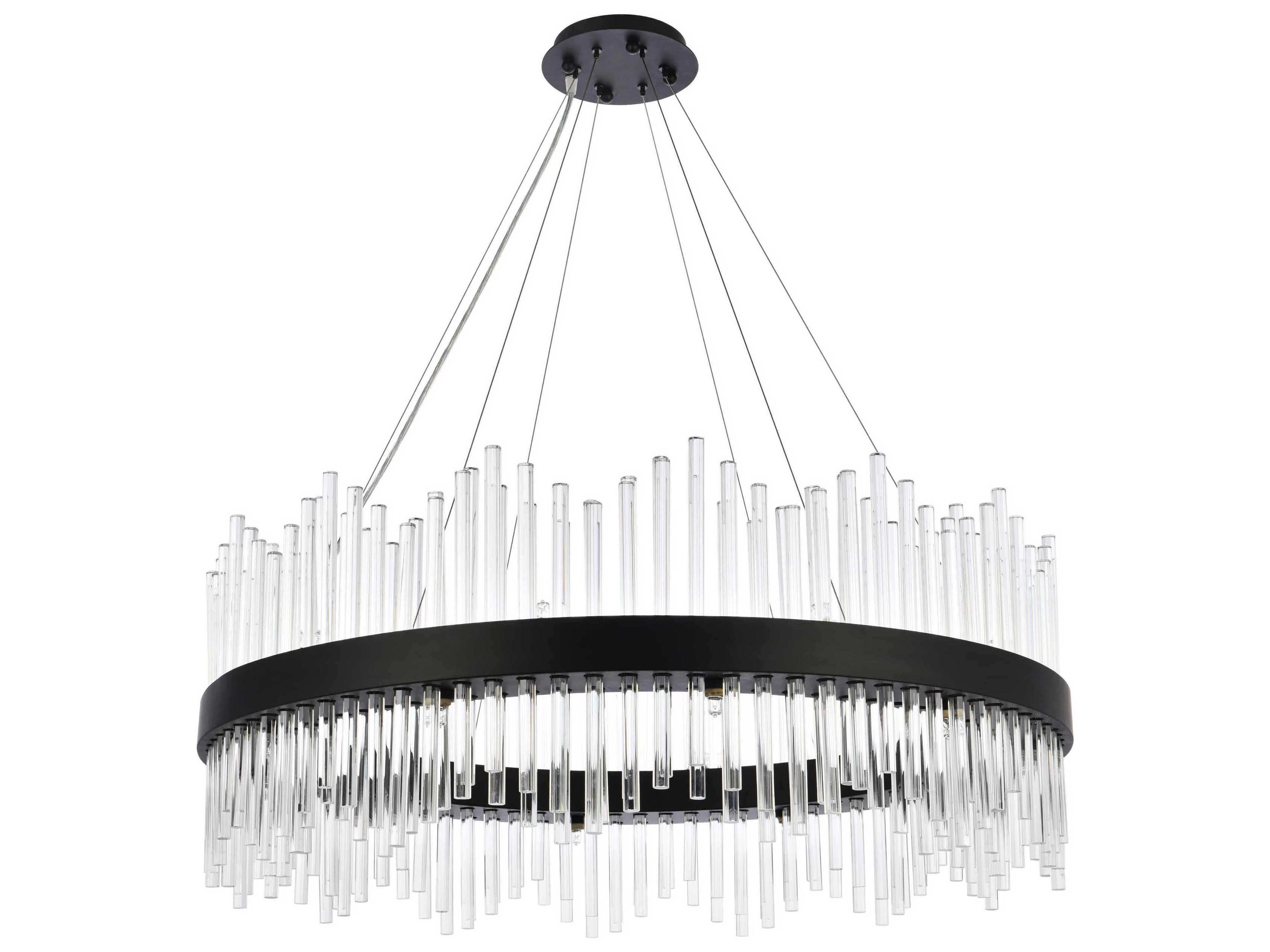 Elegant Lighting Dallas 20-Light Black Crystal Drum Linear Pendant