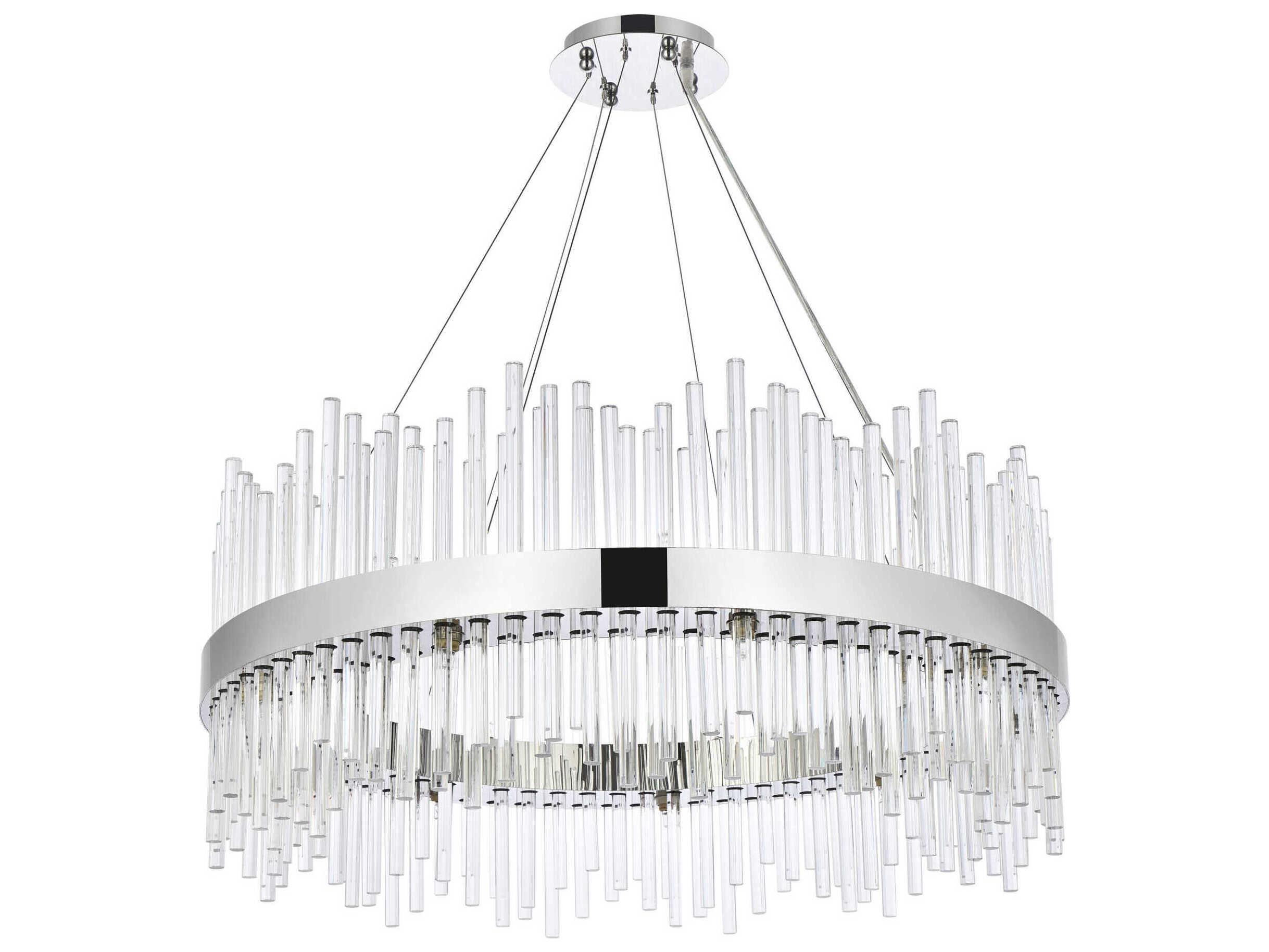 Elegant Lighting Dallas 20-Light Chrome Crystal Drum Linear Pendant