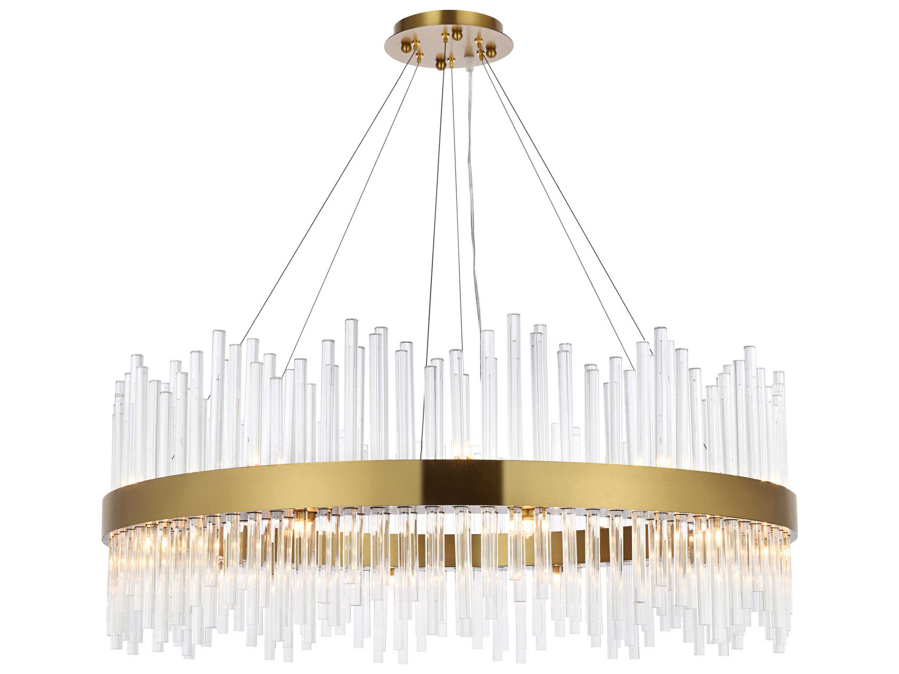 Elegant Lighting Dallas 20-Light Satin Gold Crystal Drum Linear Pendant