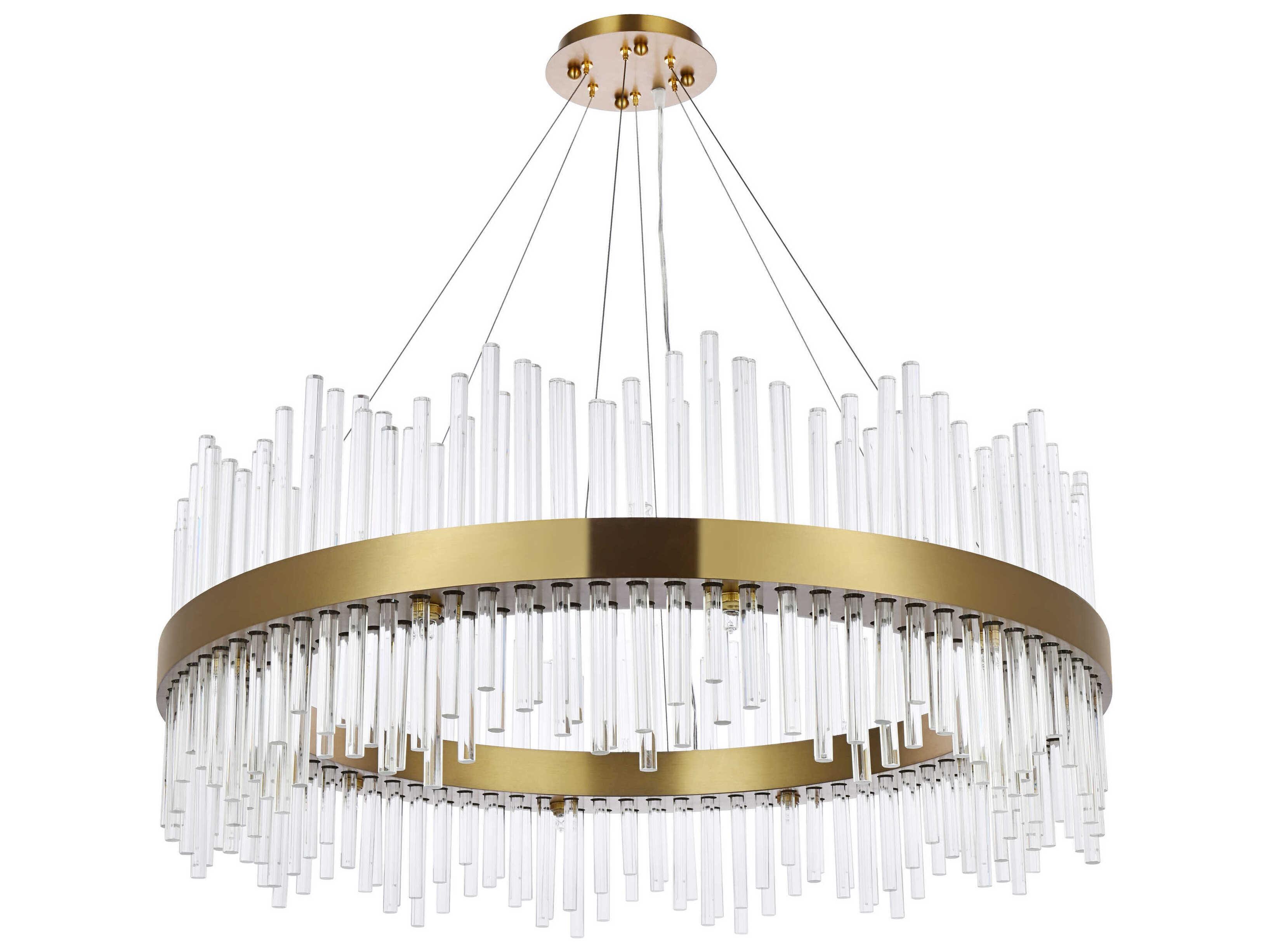 Elegant Lighting Dallas 20-Light Satin Gold Crystal Drum Linear Pendant