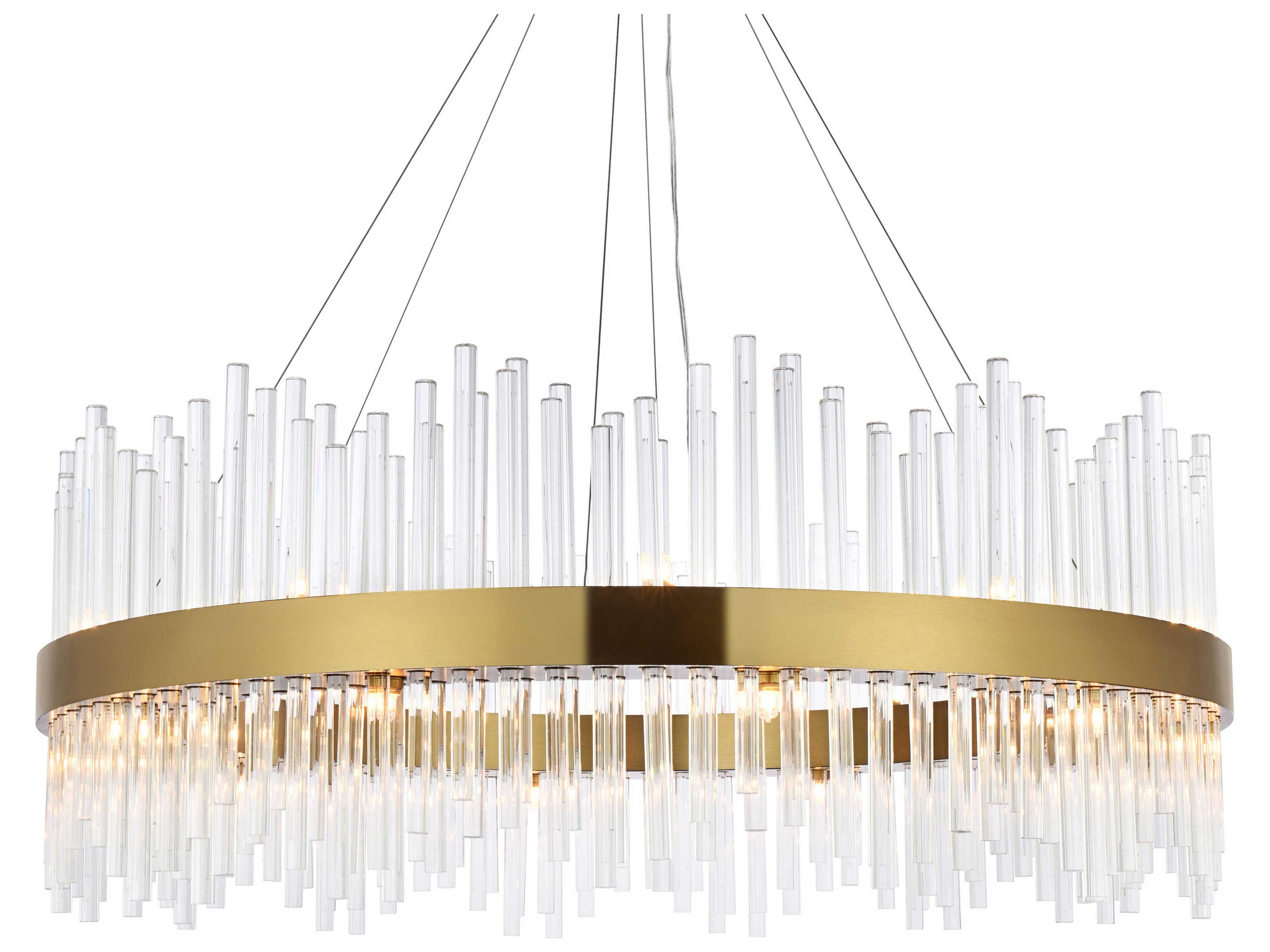 Elegant Lighting Dallas 20-Light Satin Gold Crystal Drum Linear Pendant