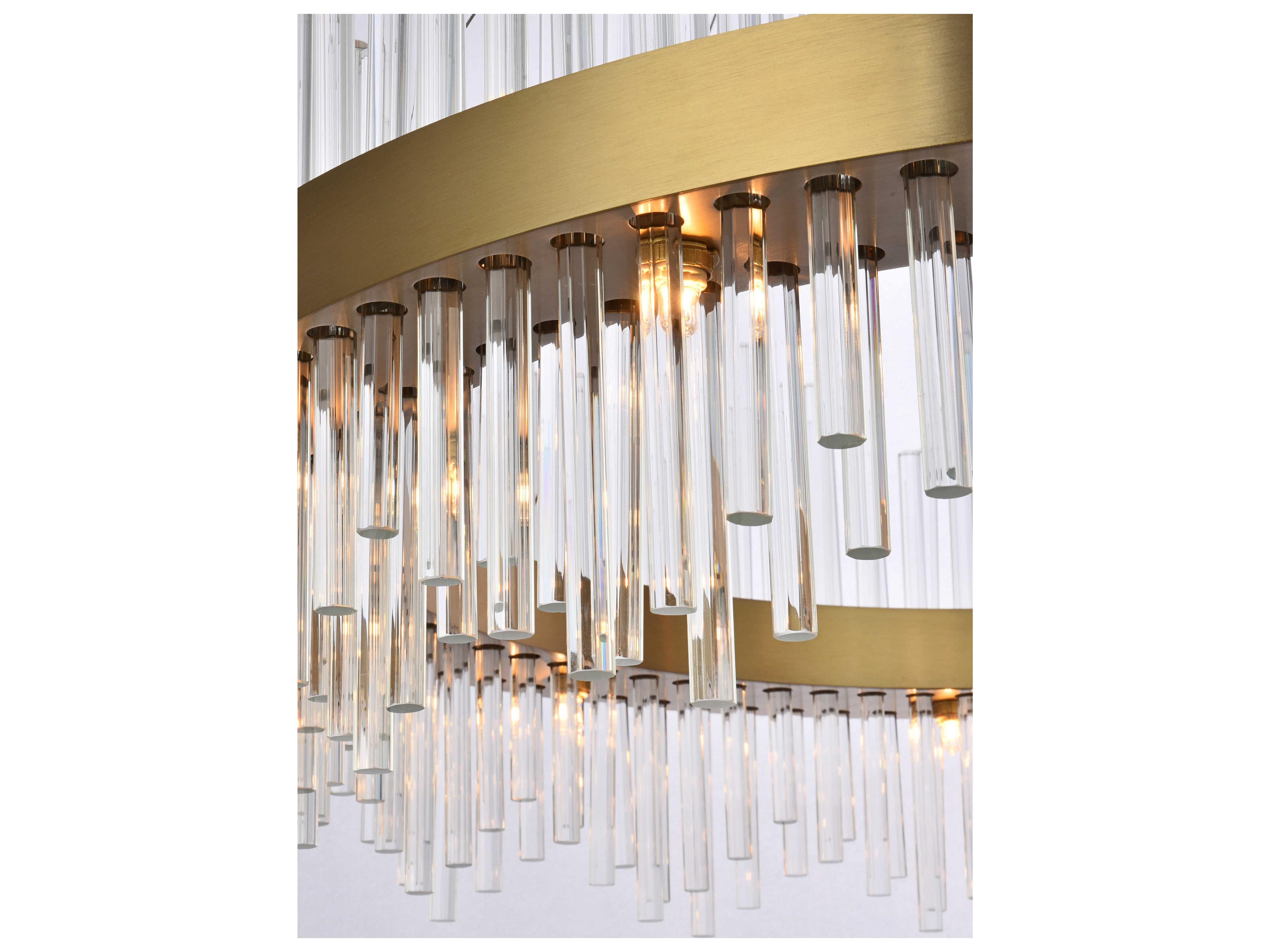Elegant Lighting Dallas 20-Light Satin Gold Crystal Drum Linear Pendant