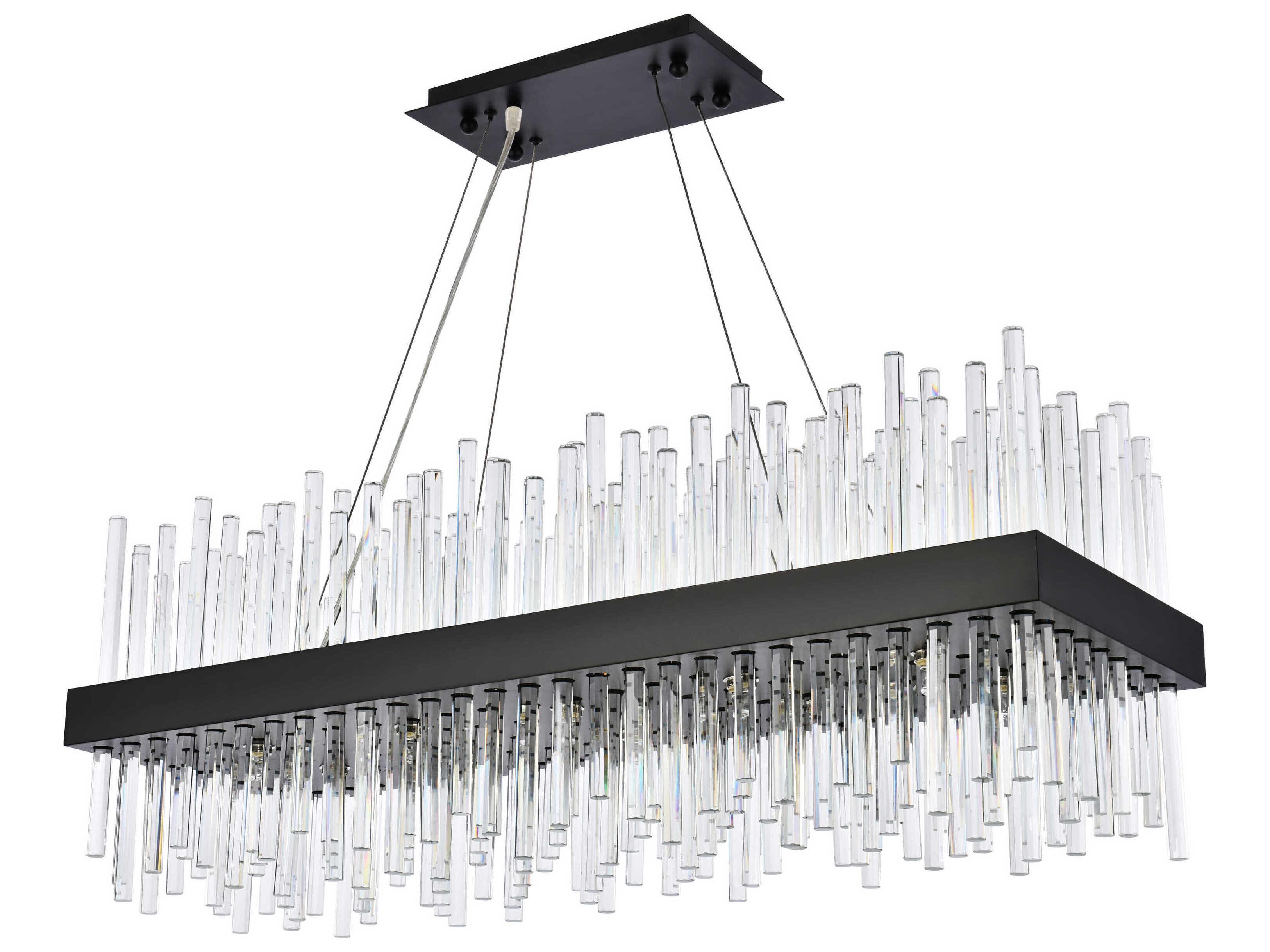 Elegant Lighting Dallas 20-Light Black Crystal Linear Island Pendant