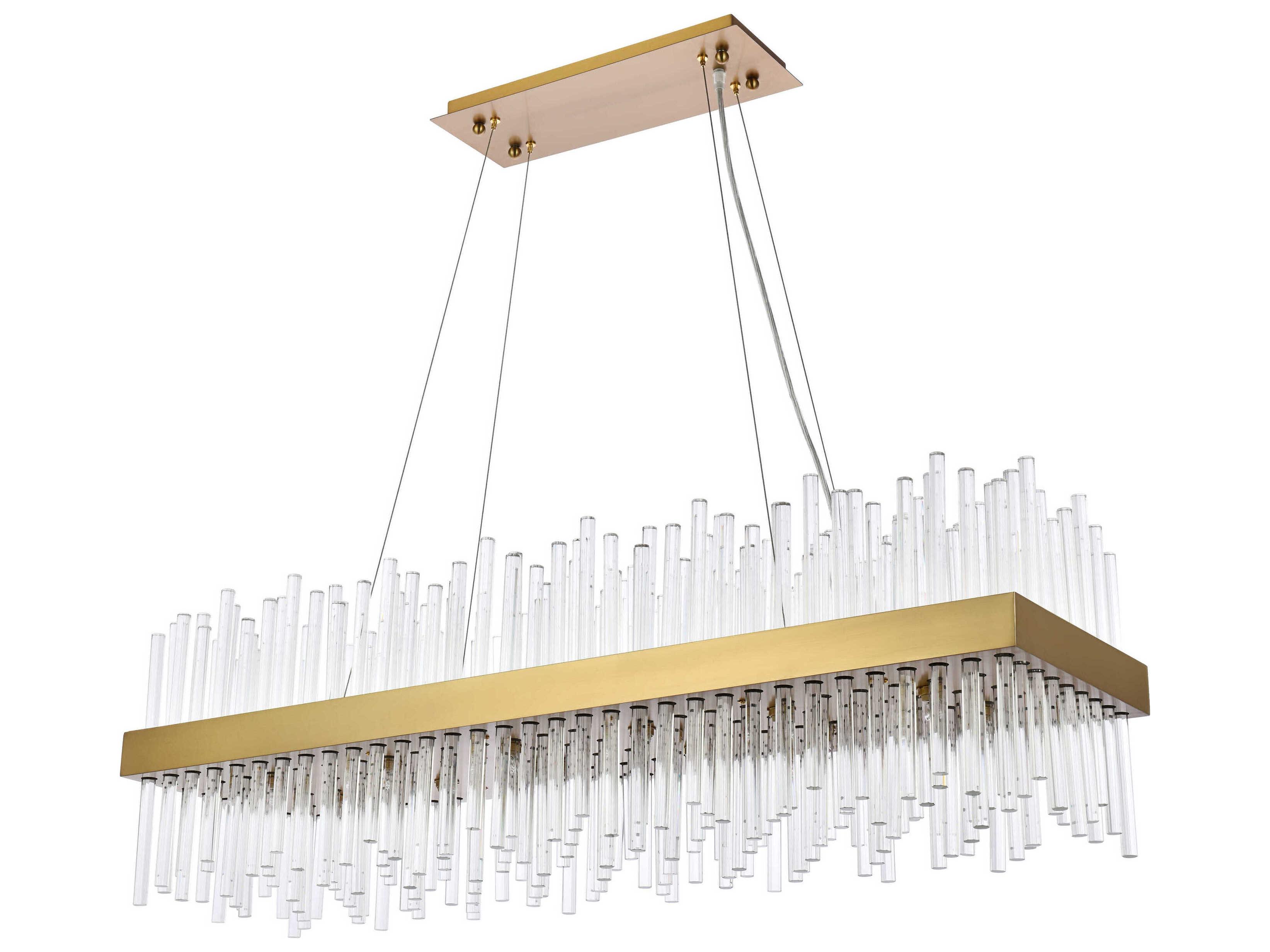 Elegant Lighting Dallas 24-Light Satin Gold Crystal Linear Island Pendant