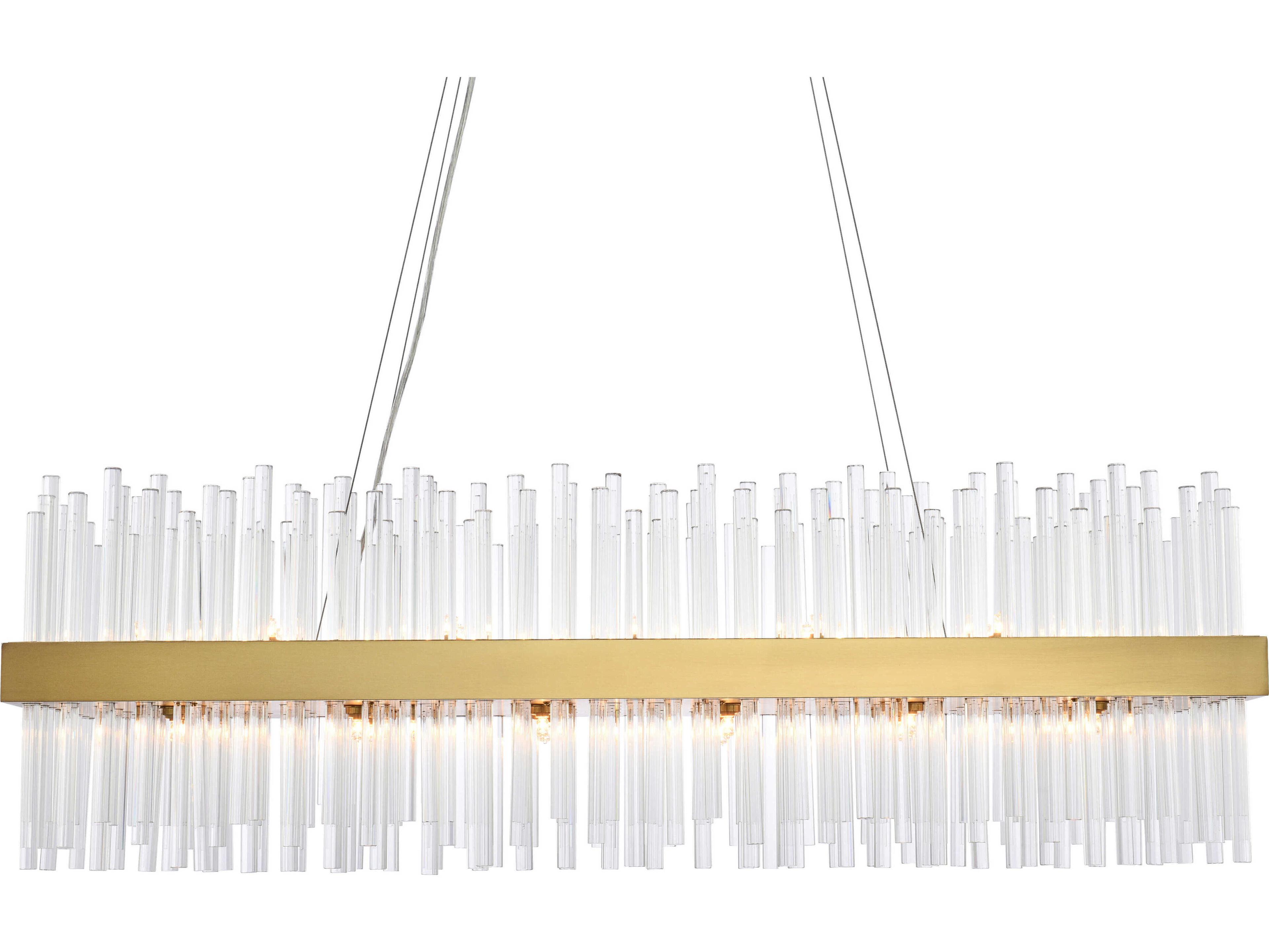 Elegant Lighting Dallas 24-Light Satin Gold Crystal Linear Island Pendant