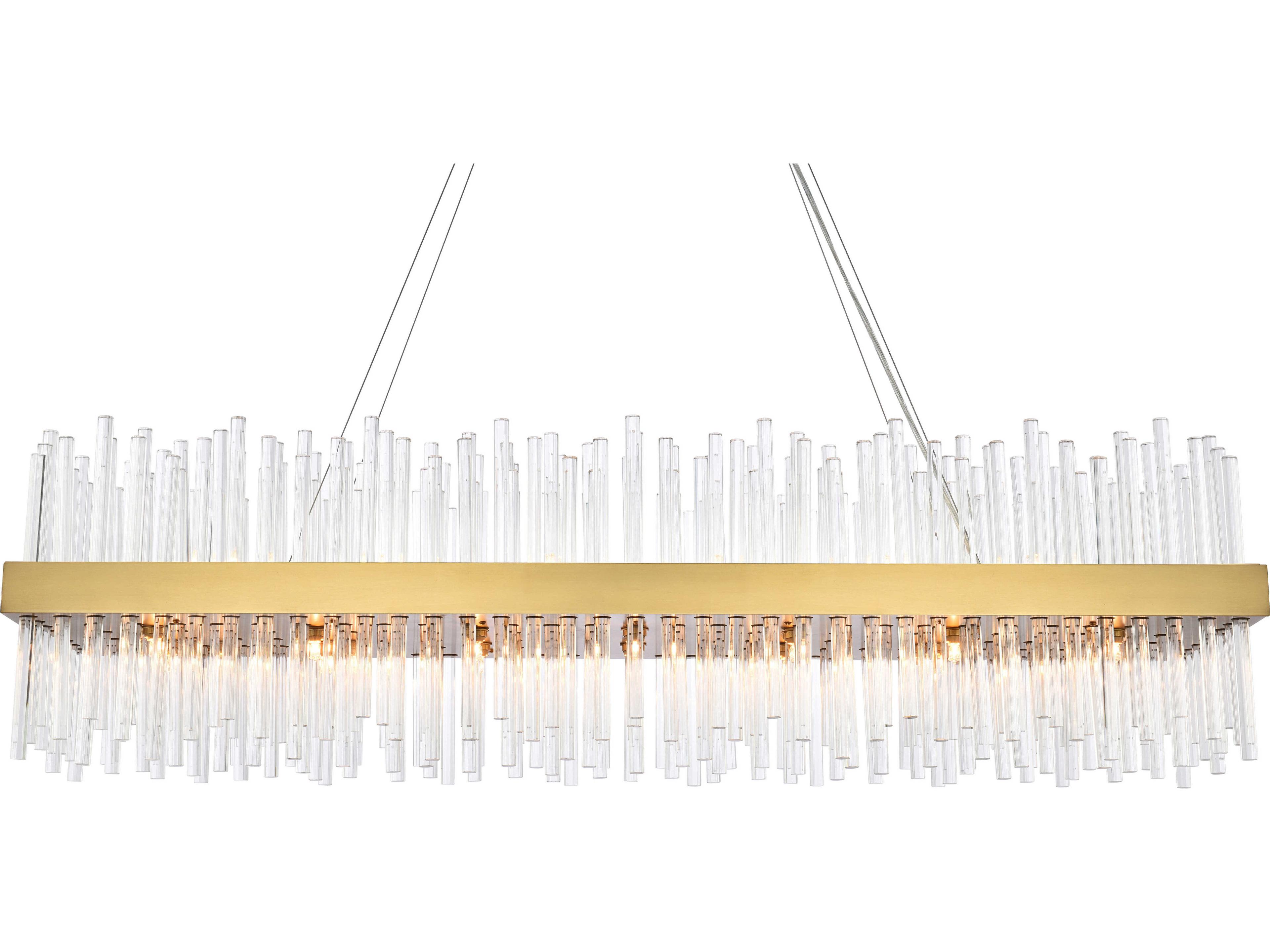 Elegant Lighting Dallas 28-Light Satin Gold Crystal Linear Island Pendant