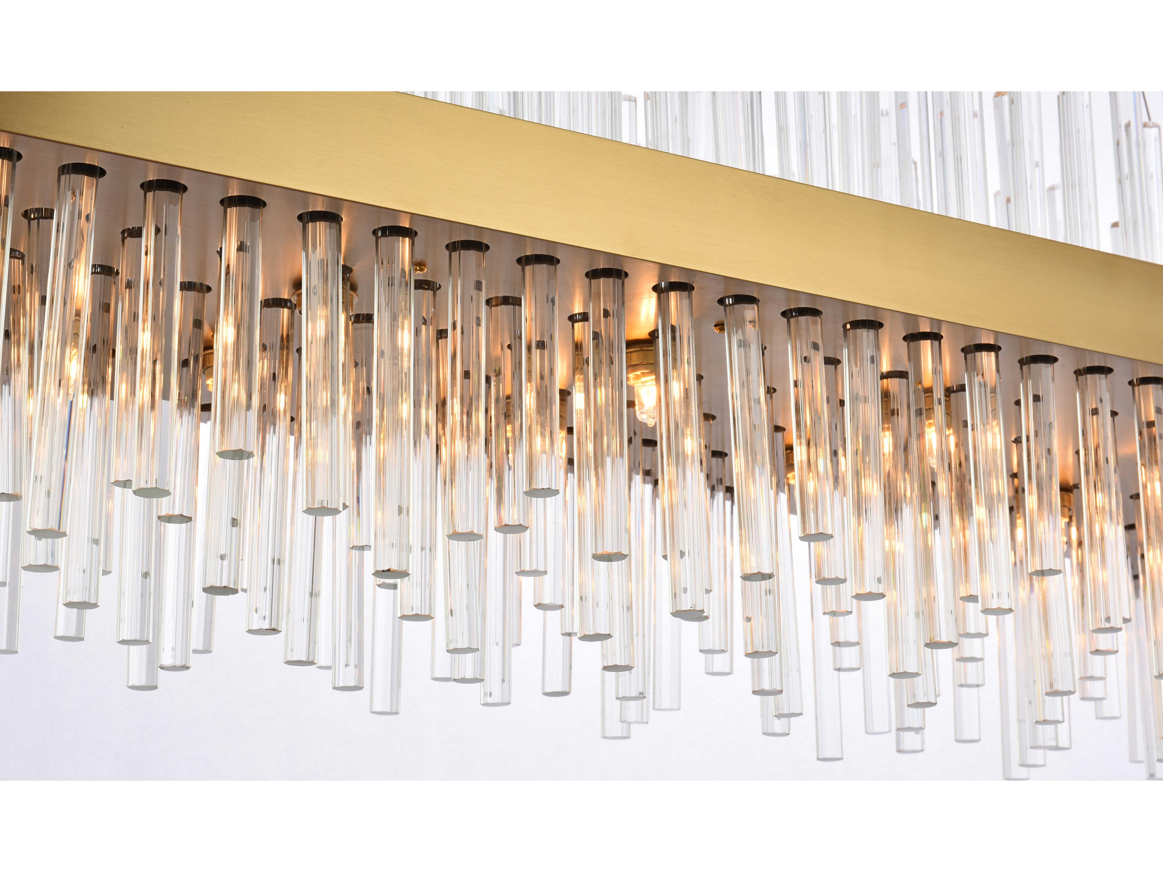 Elegant Lighting Dallas 28-Light Satin Gold Crystal Linear Island Pendant