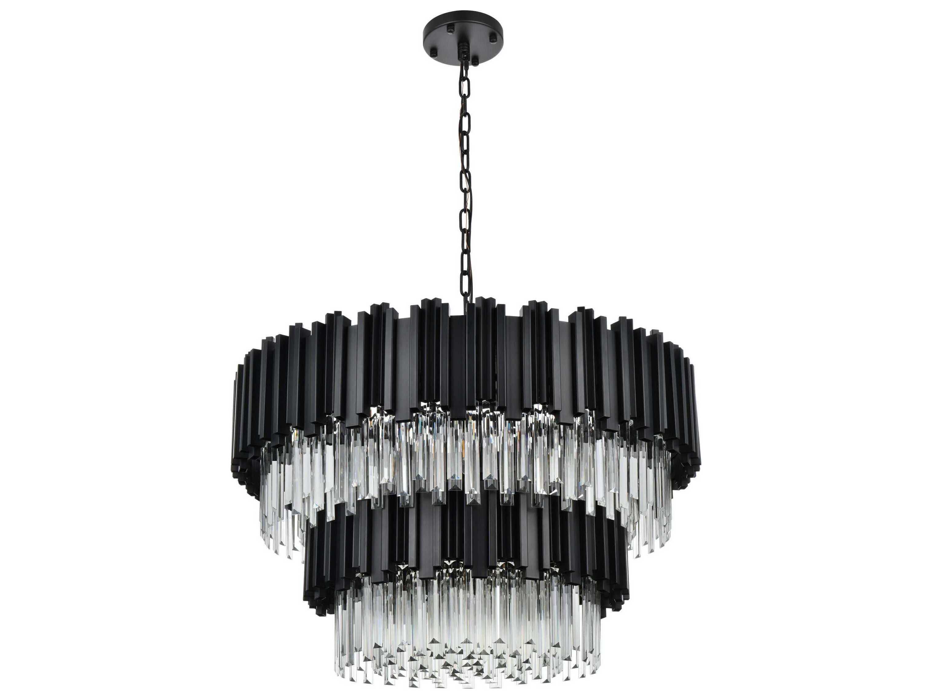 Elegant Lighting Willow 12-Light Black Drum Tiered Chandelier