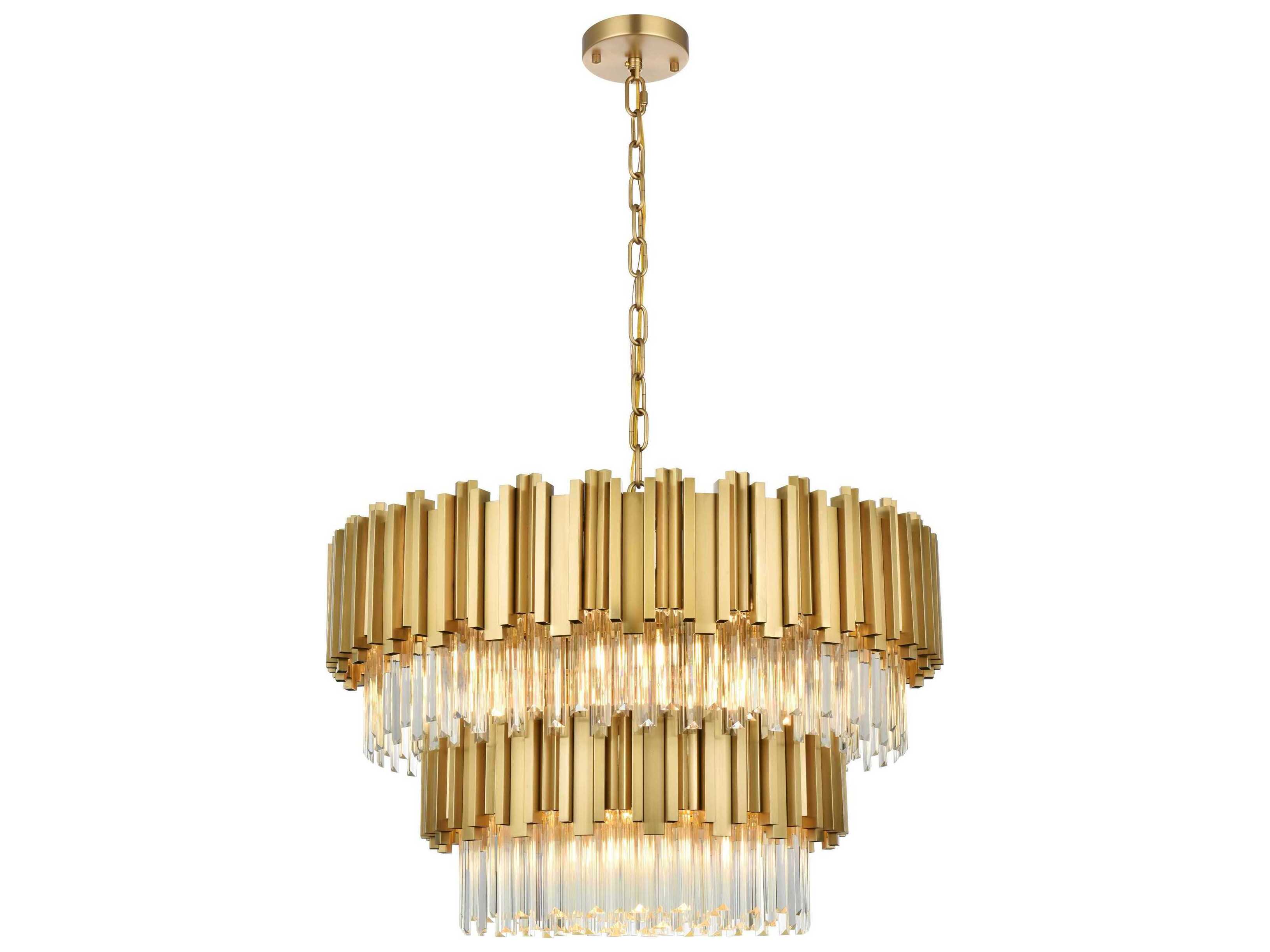 Elegant Lighting Willow 12-Light Satin Gold Drum Tiered Chandelier