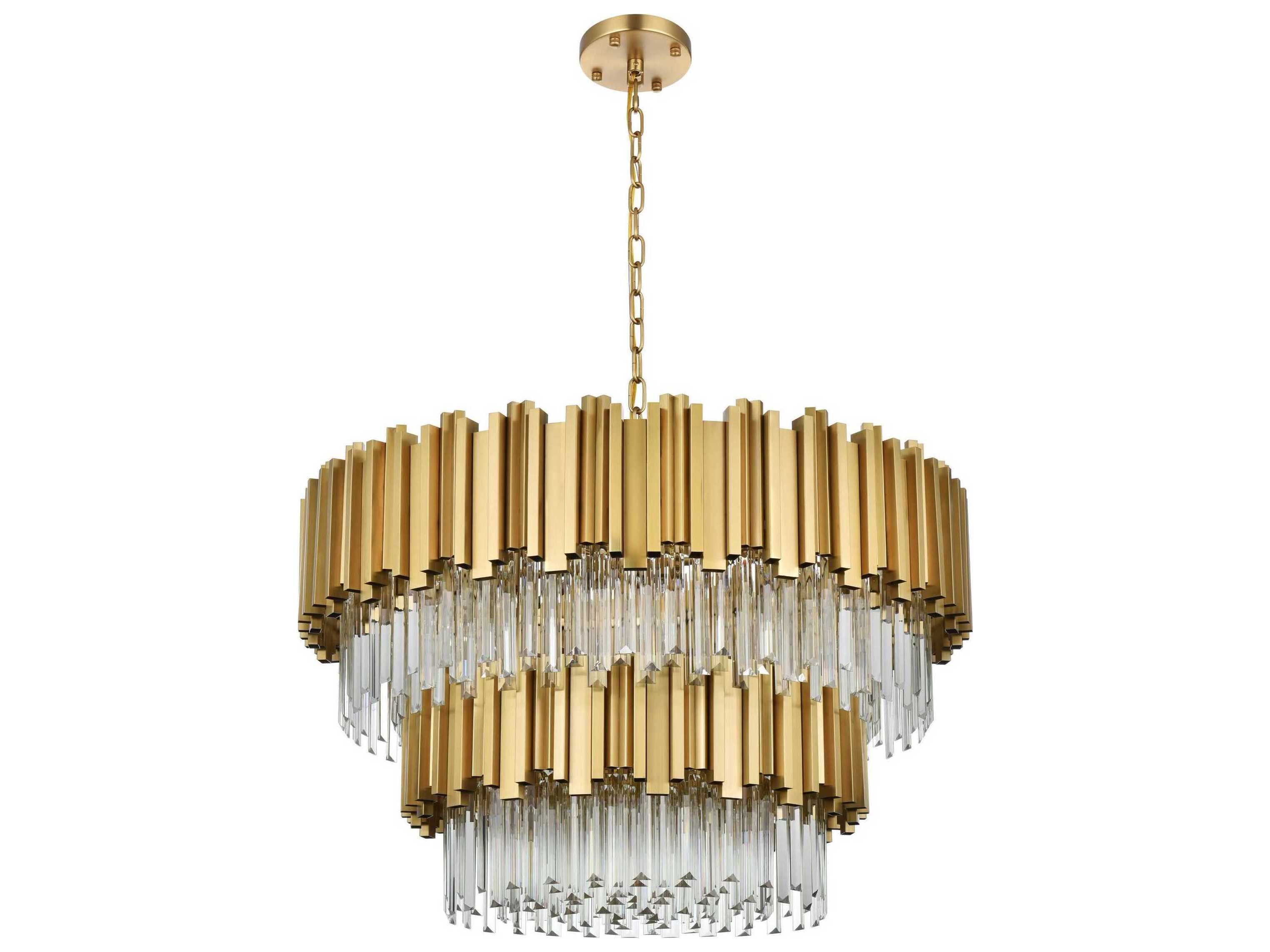 Elegant Lighting Willow 12-Light Satin Gold Drum Tiered Chandelier