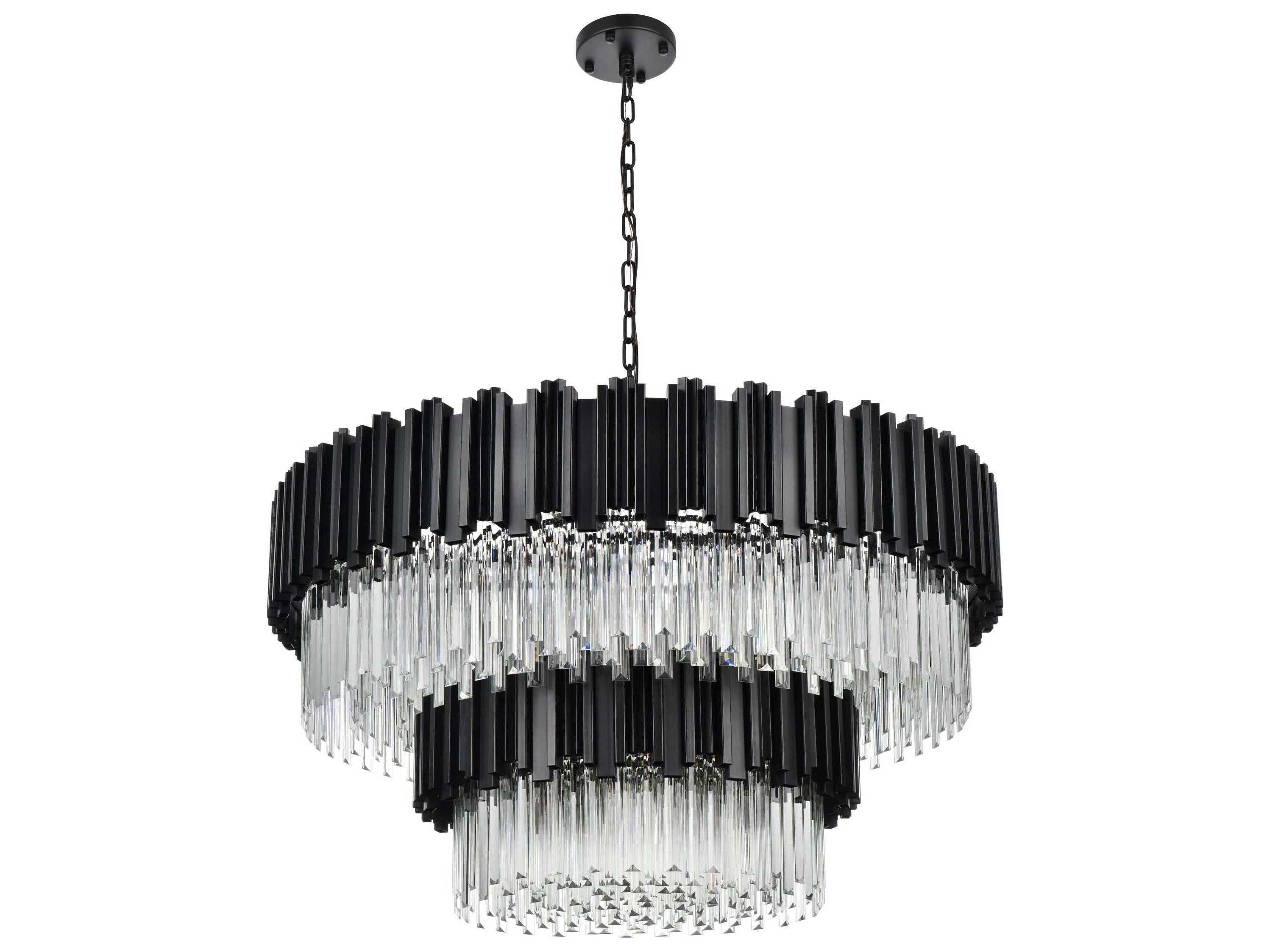 Elegant Lighting Willow 16-Light Black Drum Tiered Chandelier