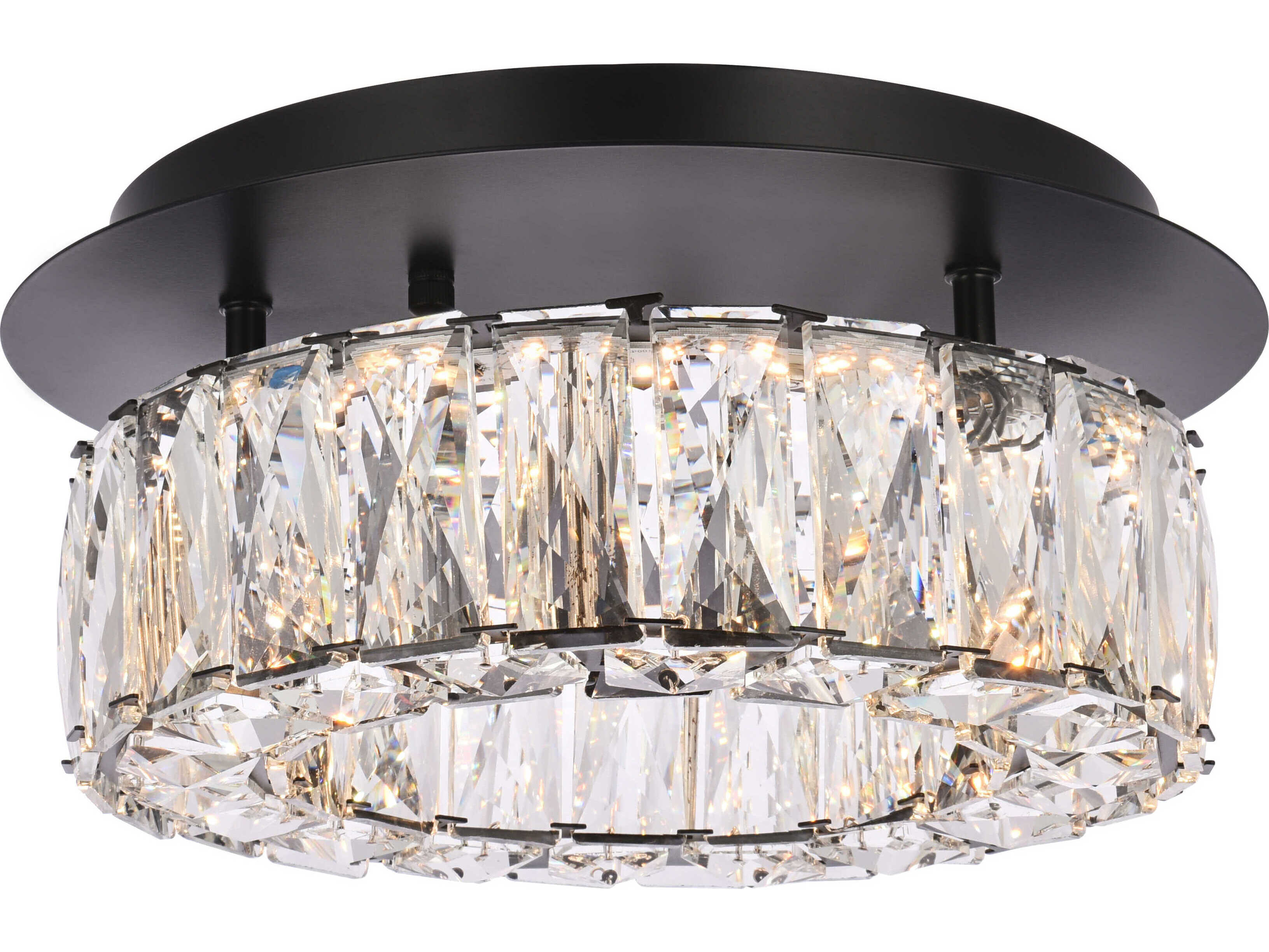 Elegant Lighting Monroe 1-Light Black Crystal LED Drum Flush Mount