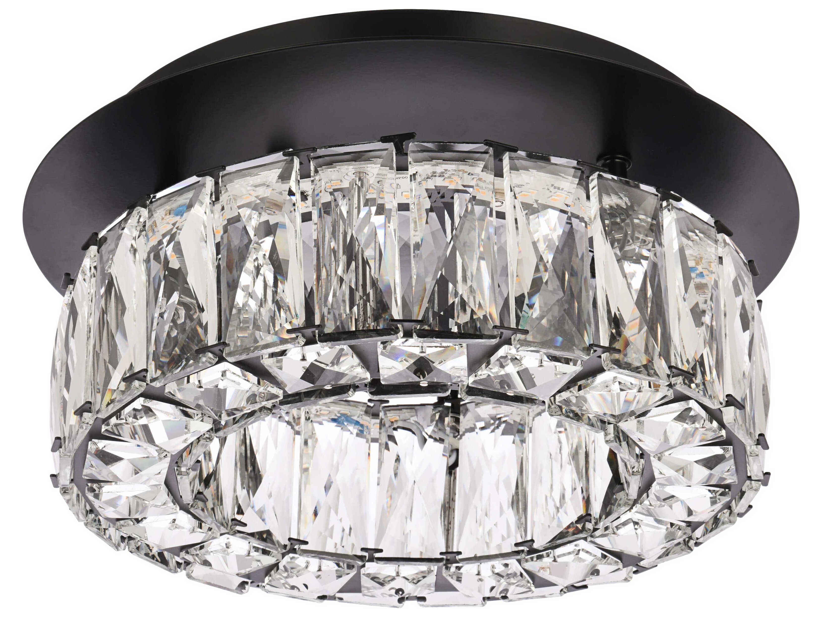 Elegant Lighting Monroe 1-Light Black Crystal LED Drum Flush Mount