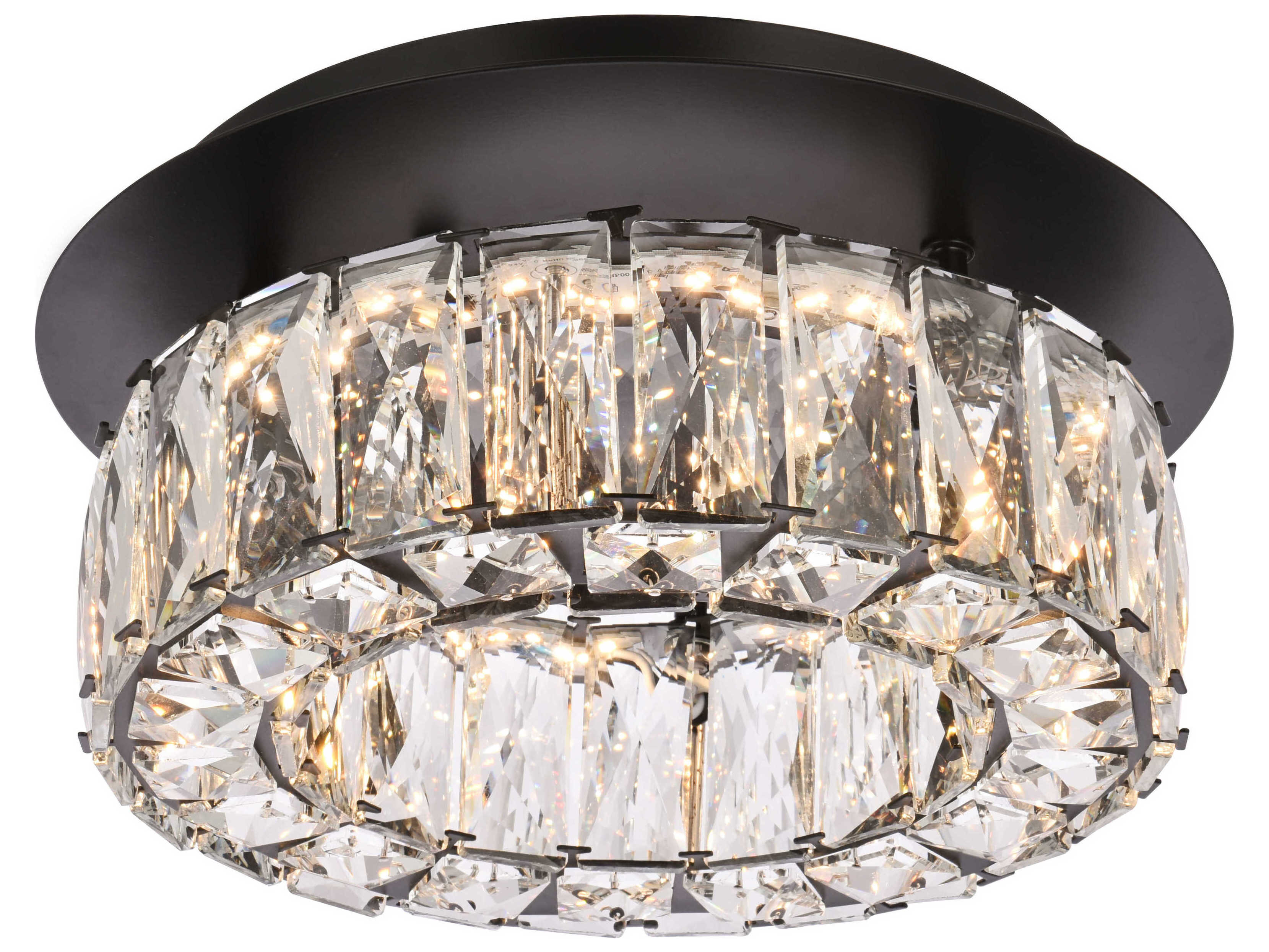 Elegant Lighting Monroe 1-Light Black Crystal LED Drum Flush Mount