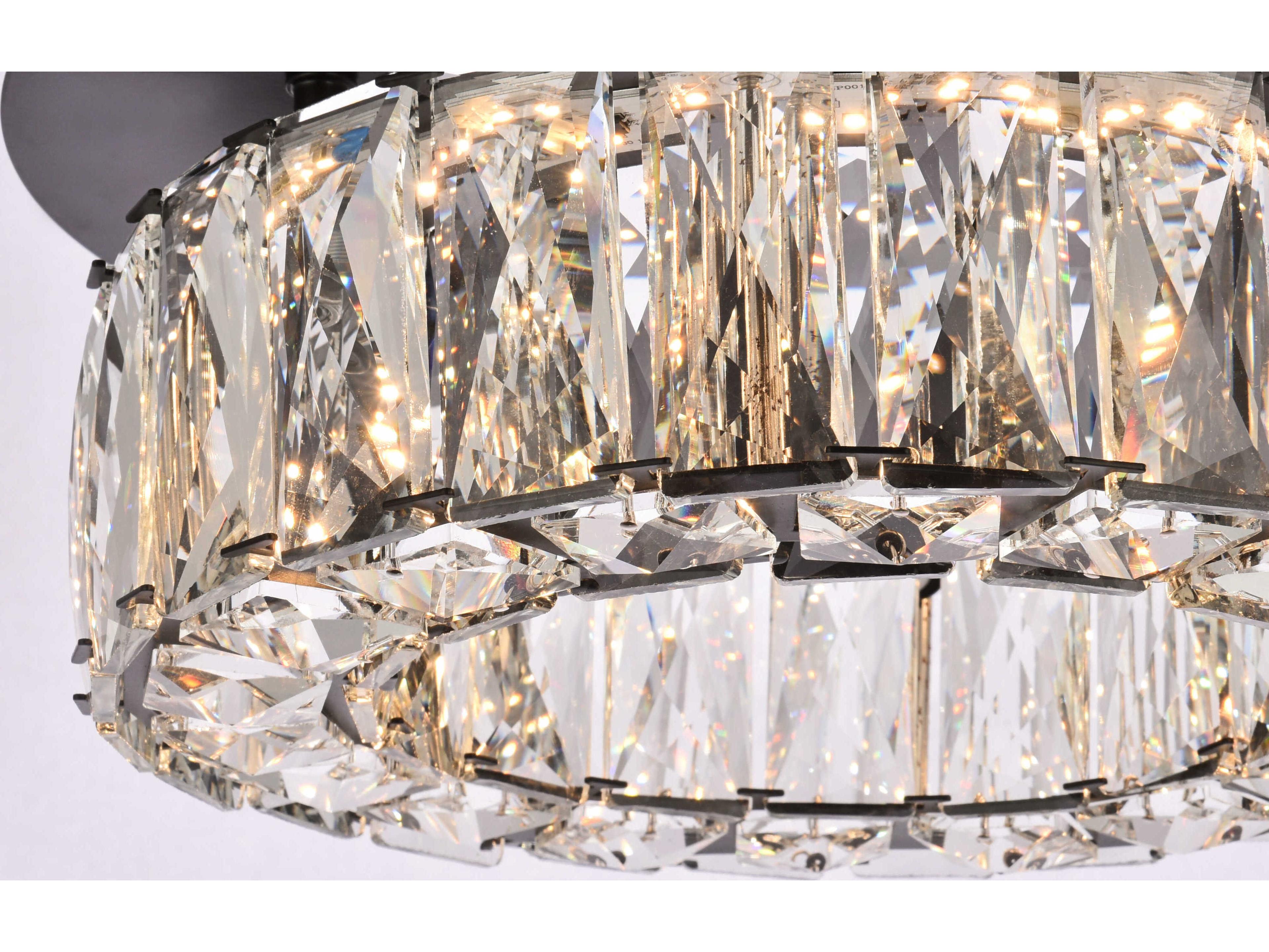 Elegant Lighting Monroe 1-Light Black Crystal LED Drum Flush Mount