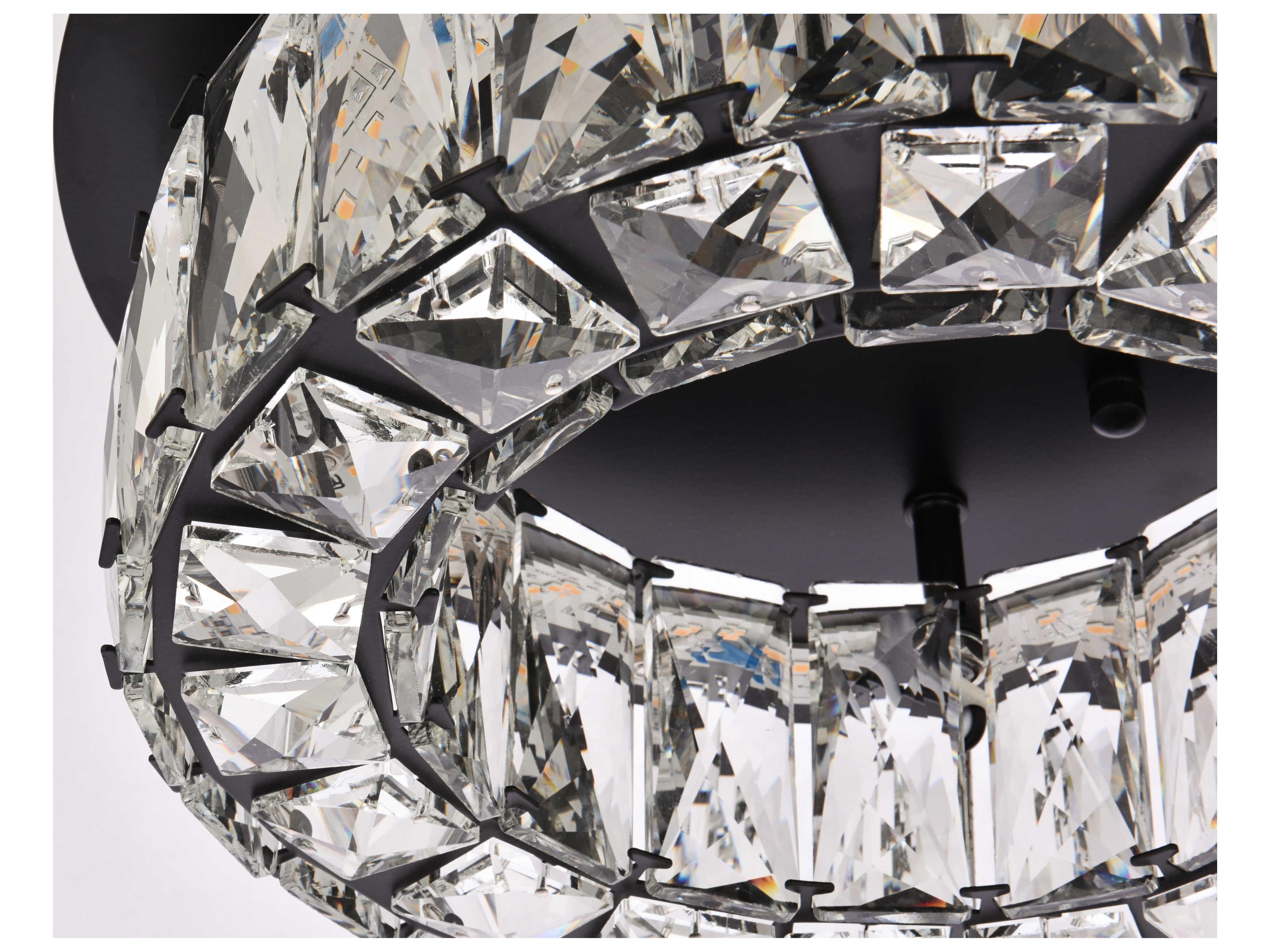 Elegant Lighting Monroe 1-Light Black Crystal LED Drum Flush Mount