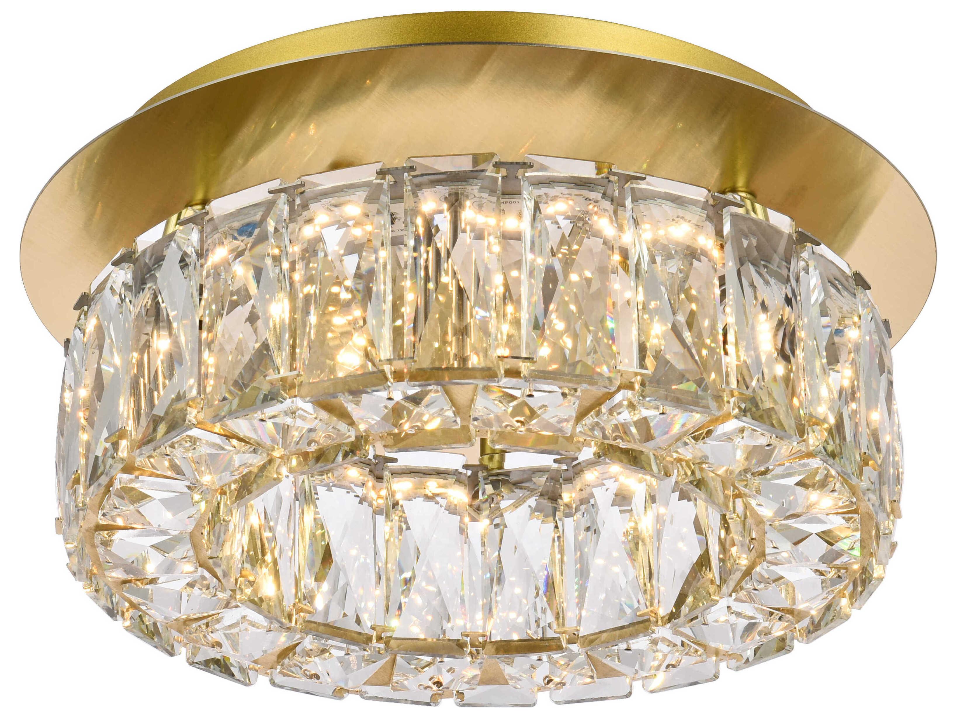 Elegant Lighting Monroe 1-Light Gold Crystal LED Drum Flush Mount