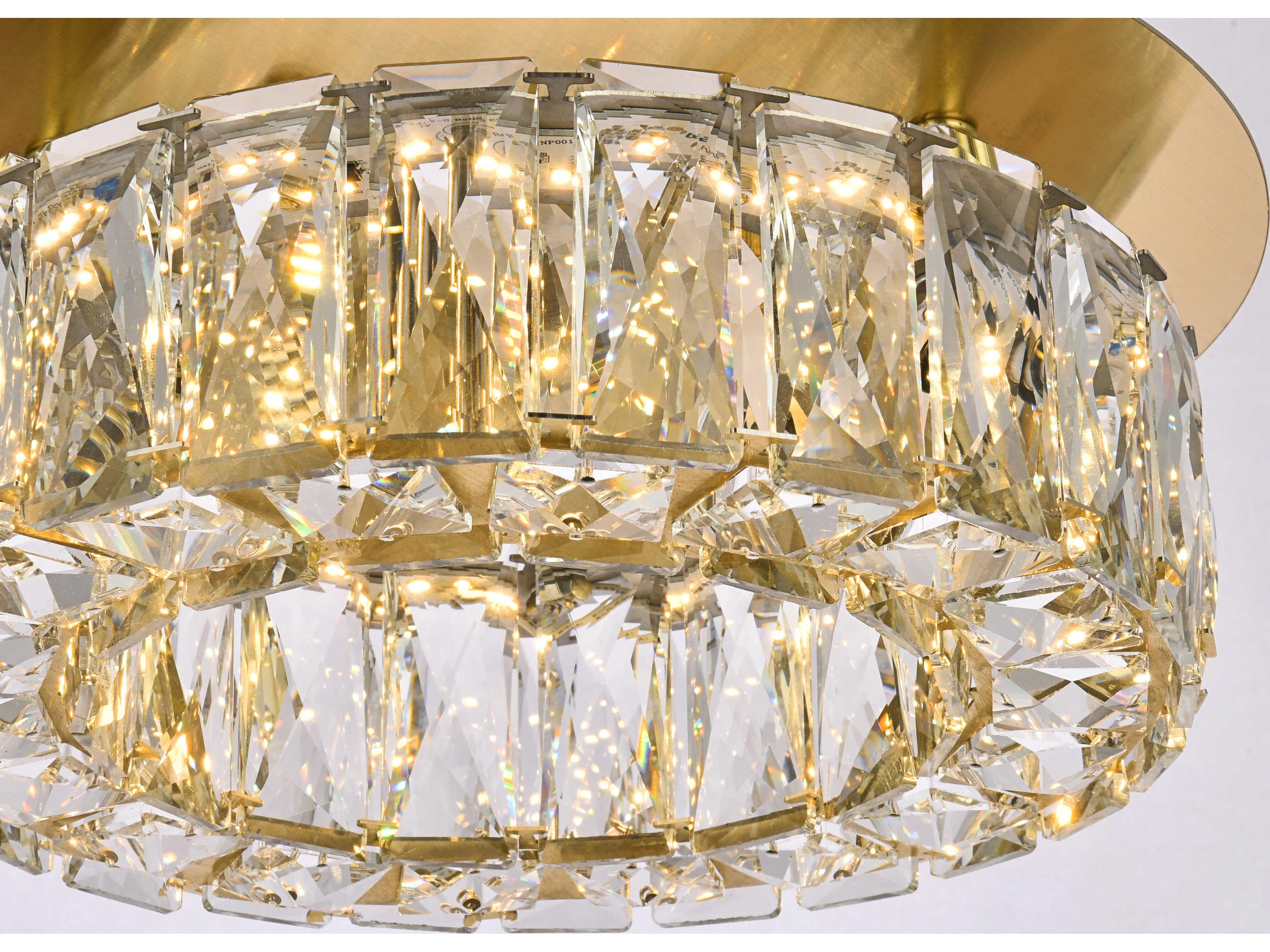 Elegant Lighting Monroe 1-Light Gold Crystal LED Drum Flush Mount