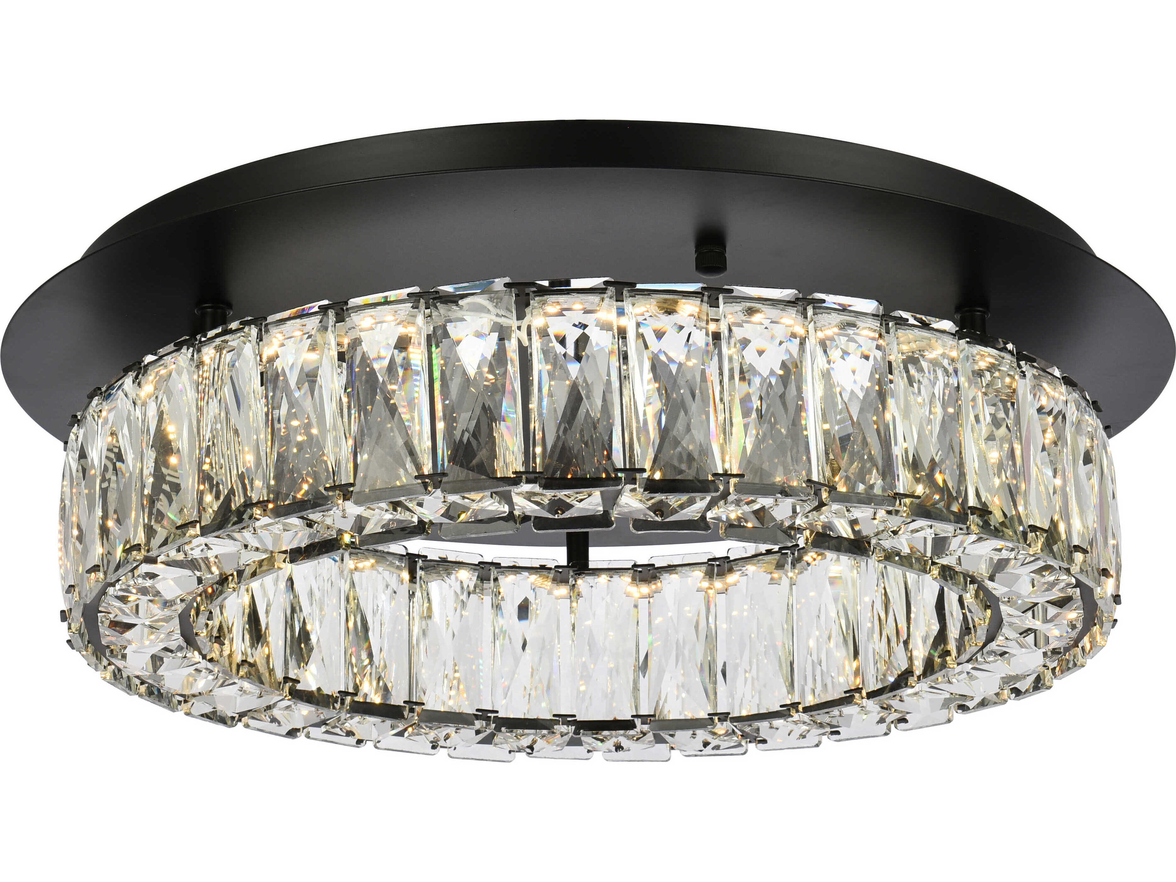Elegant Lighting Monroe 1-Light Black Crystal LED Drum Flush Mount