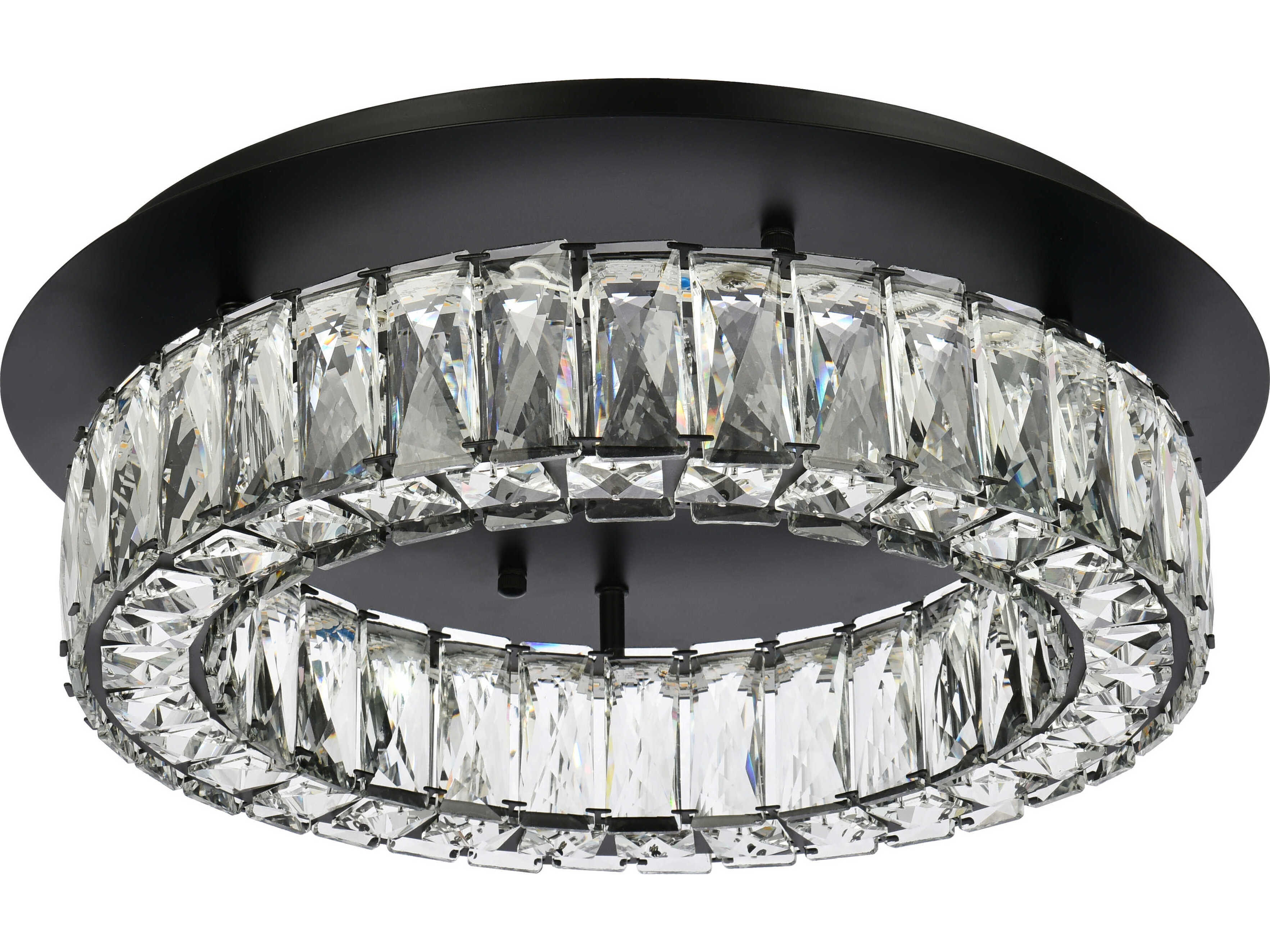 Elegant Lighting Monroe 1-Light Black Crystal LED Drum Flush Mount