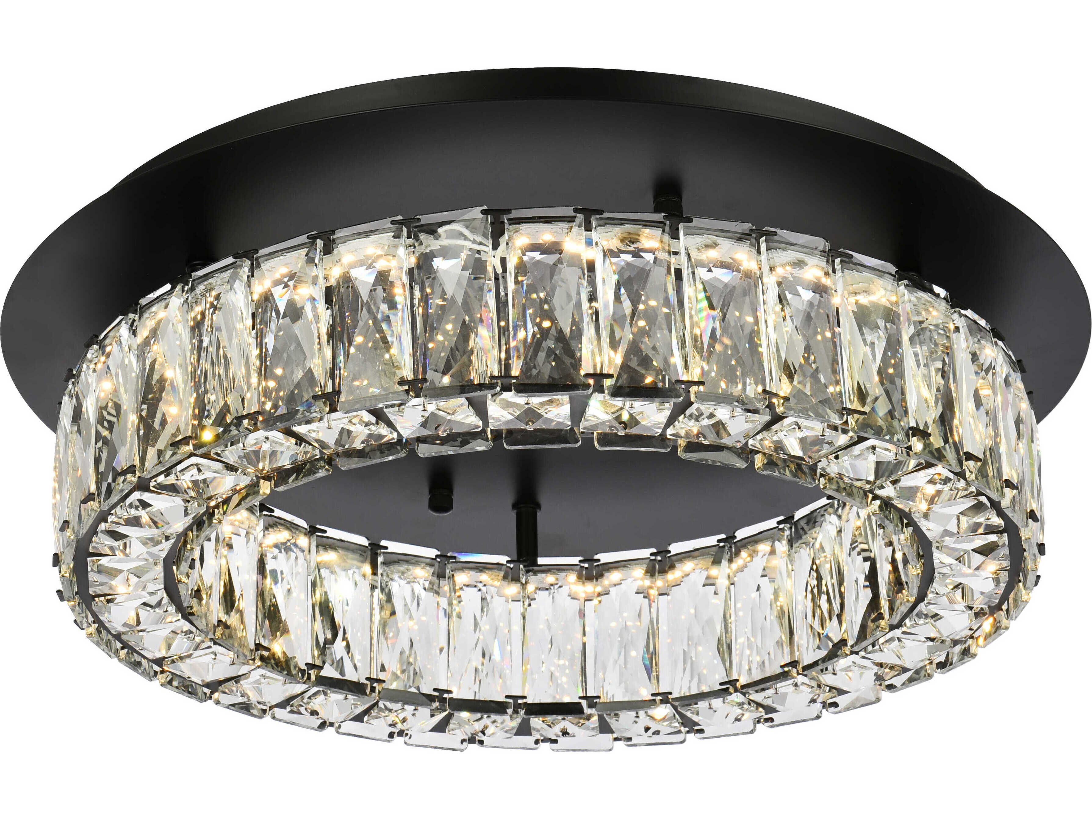 Elegant Lighting Monroe 1-Light Black Crystal LED Drum Flush Mount