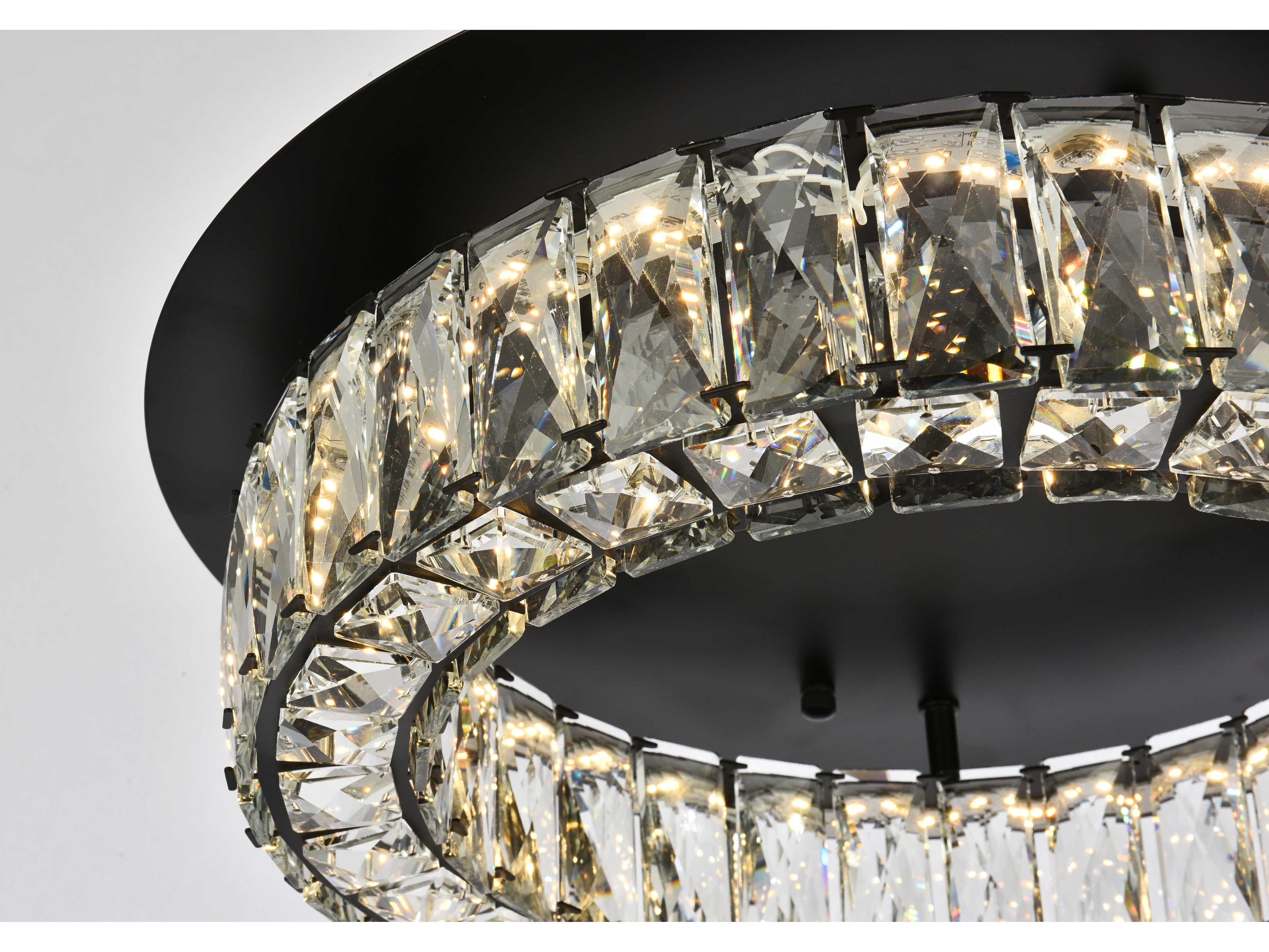 Elegant Lighting Monroe 1-Light Black Crystal LED Drum Flush Mount