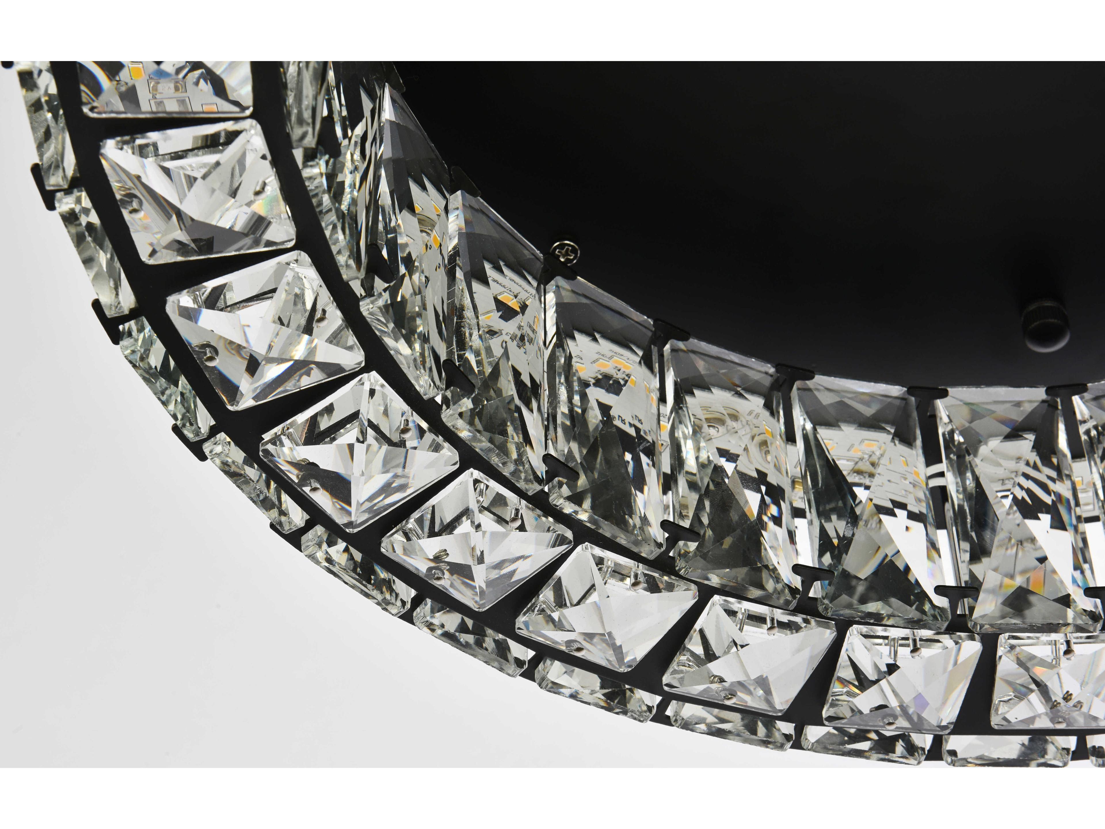 Elegant Lighting Monroe 1-Light Black Crystal LED Drum Flush Mount