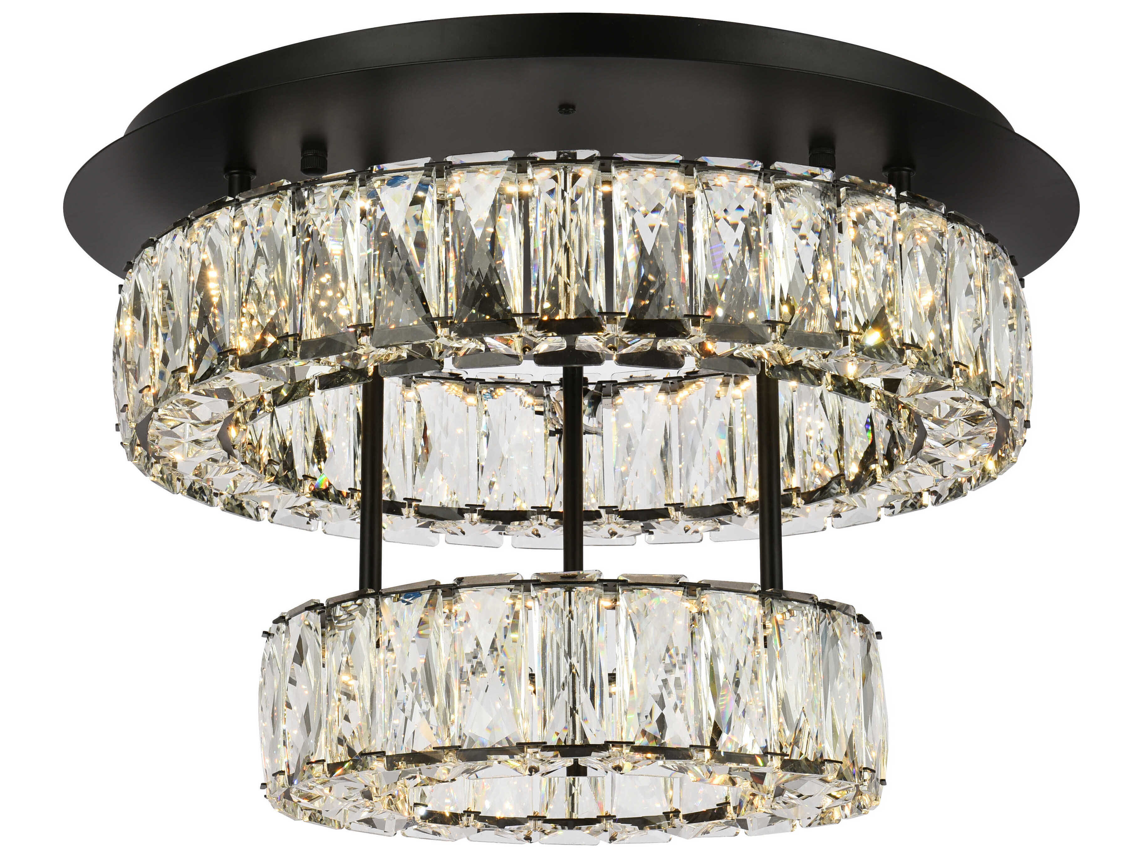 Elegant Lighting Monroe 2-Light Black Crystal LED Drum Tiered Flush Mount