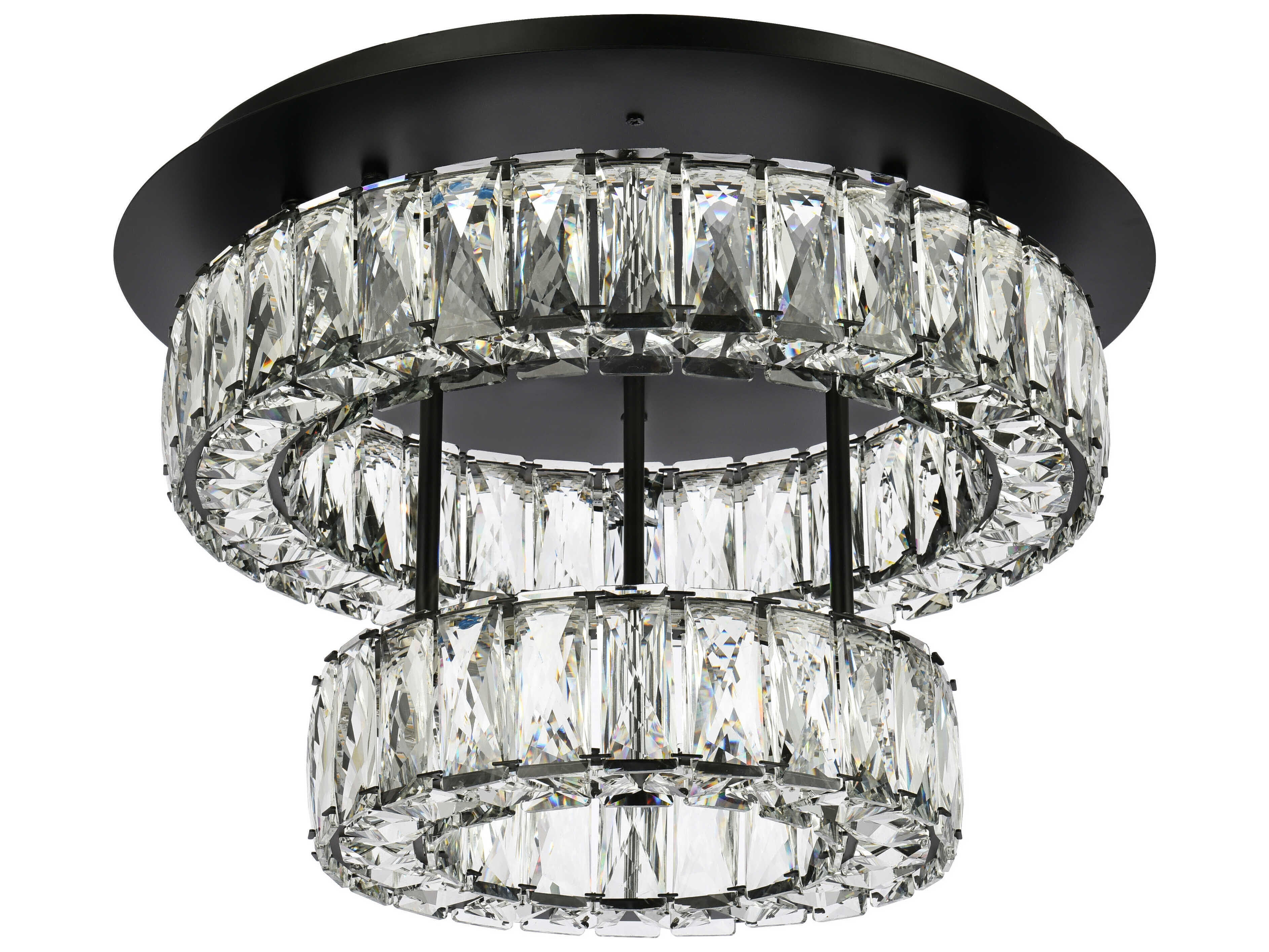 Elegant Lighting Monroe 2-Light Black Crystal LED Drum Tiered Flush Mount