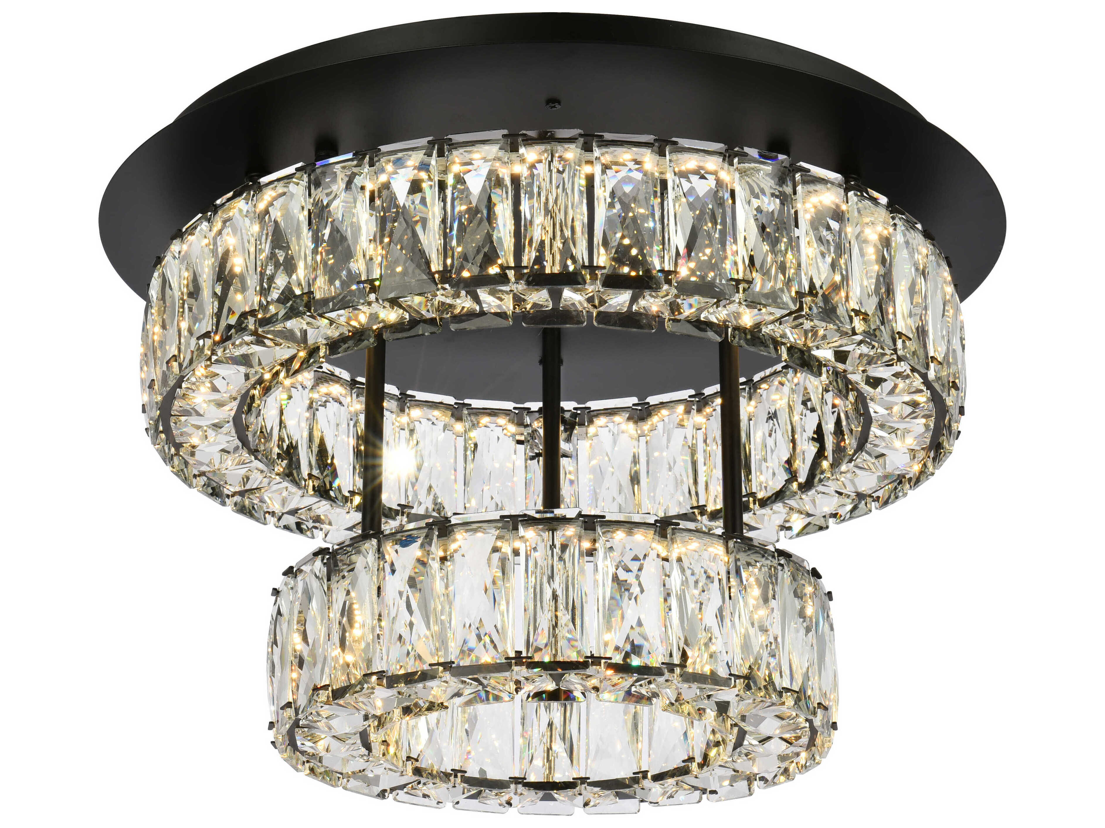 Elegant Lighting Monroe 2-Light Black Crystal LED Drum Tiered Flush Mount