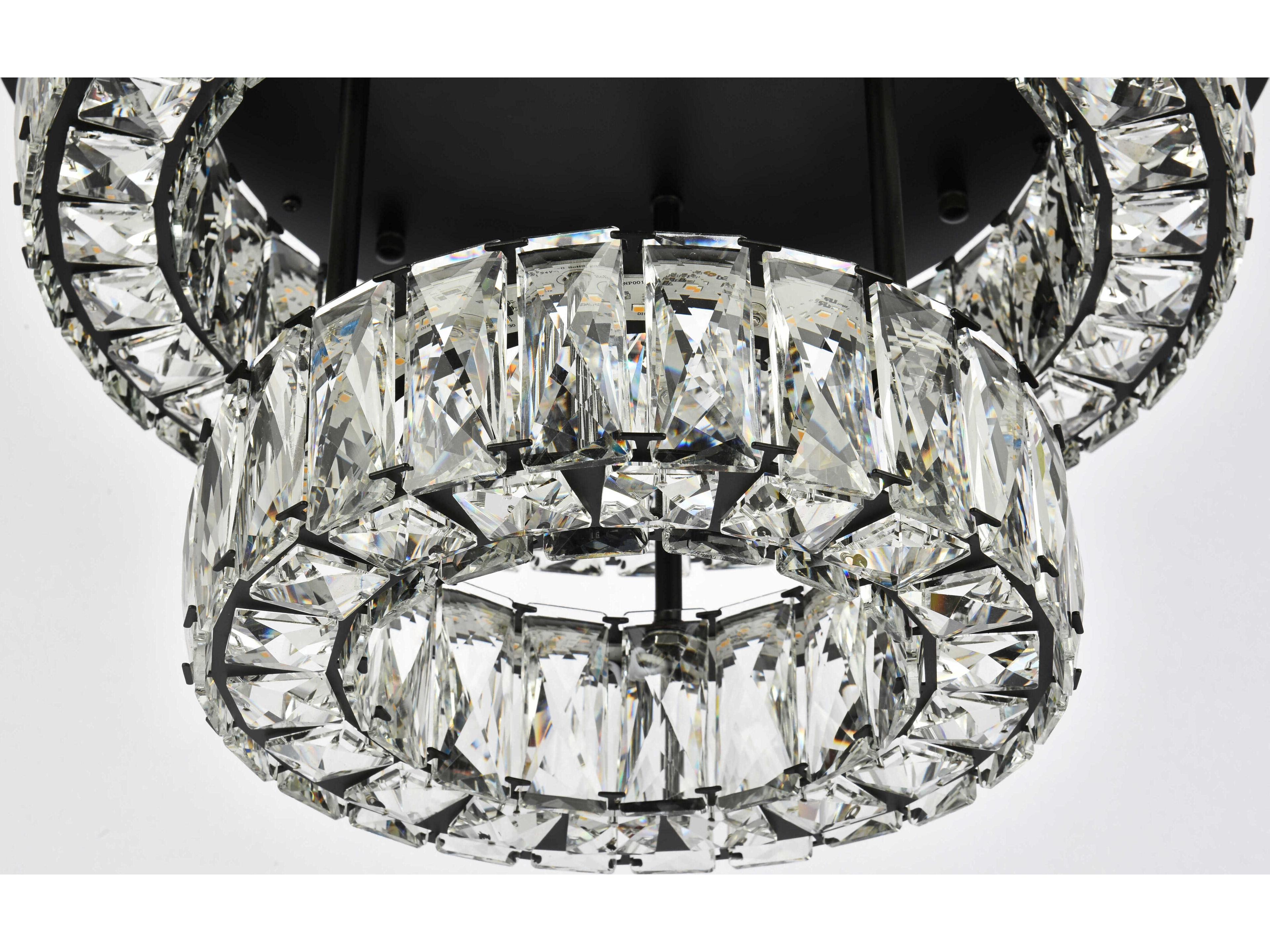 Elegant Lighting Monroe 2-Light Black Crystal LED Drum Tiered Flush Mount