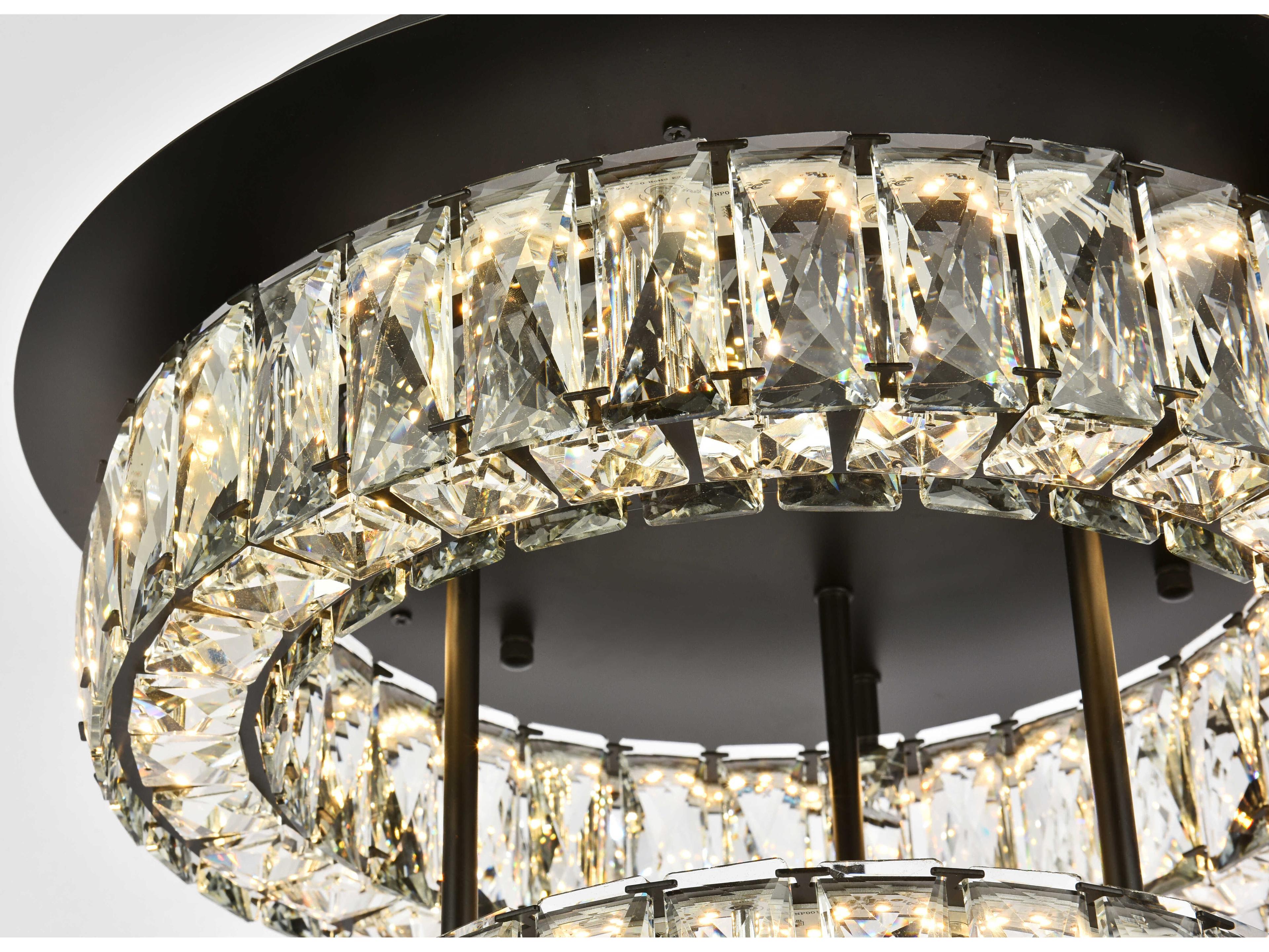 Elegant Lighting Monroe 2-Light Black Crystal LED Drum Tiered Flush Mount