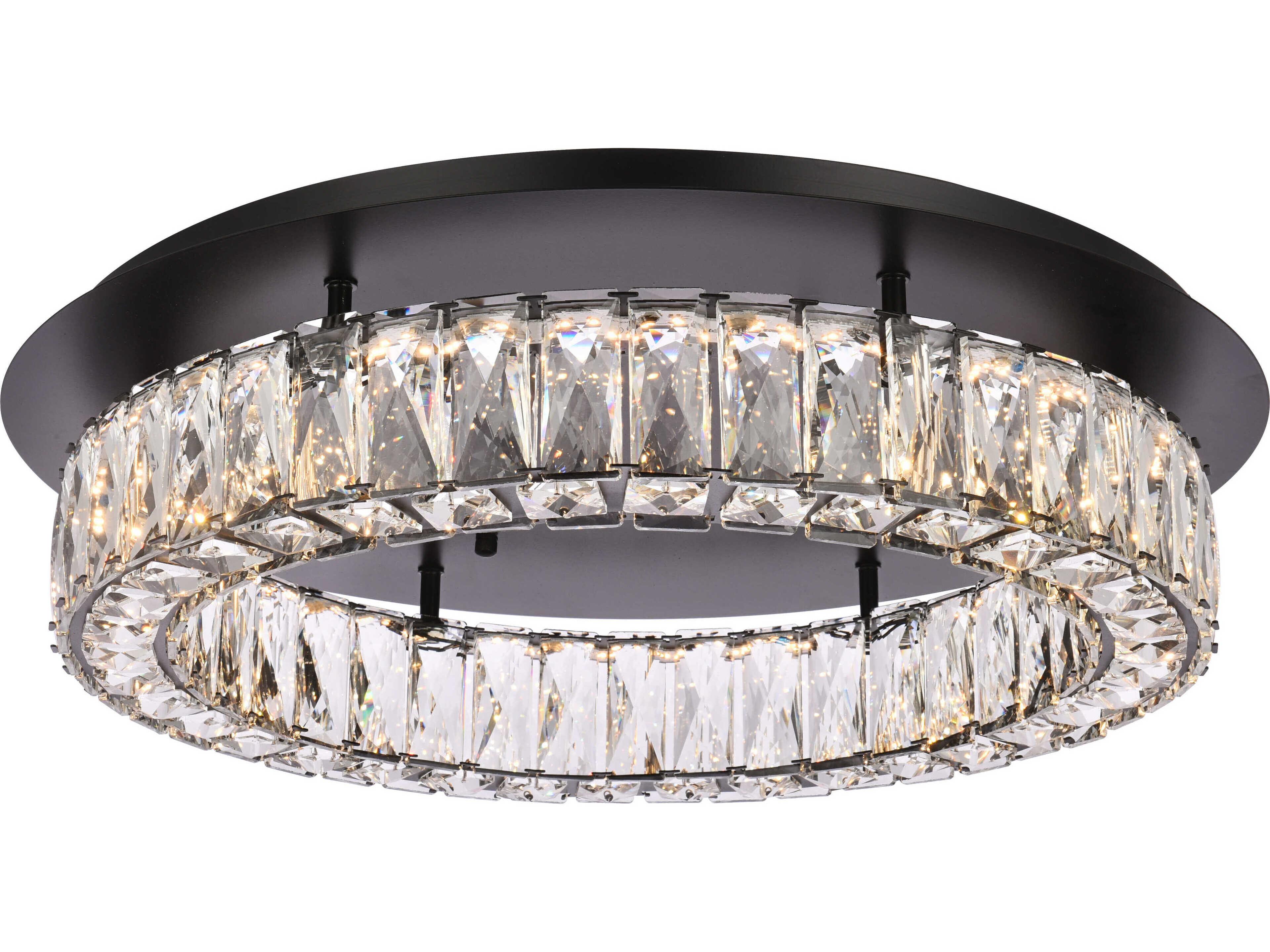 Elegant Lighting Monroe 1-Light Black Crystal LED Drum Flush Mount