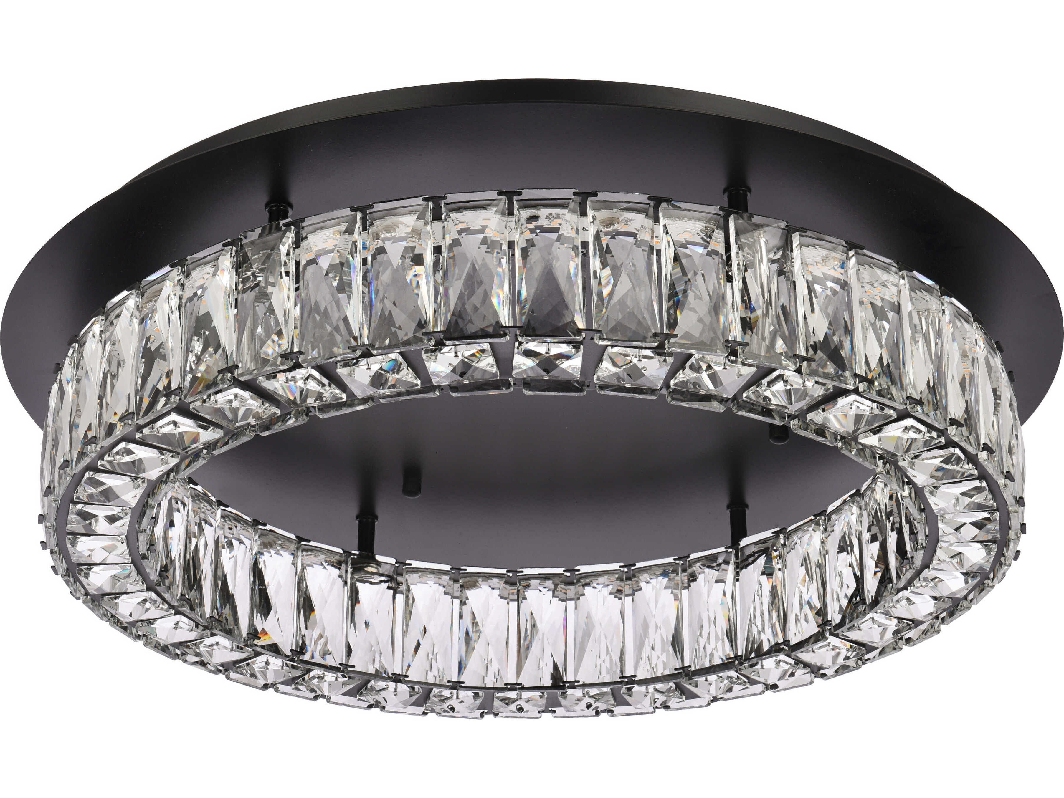 Elegant Lighting Monroe 1-Light Black Crystal LED Drum Flush Mount