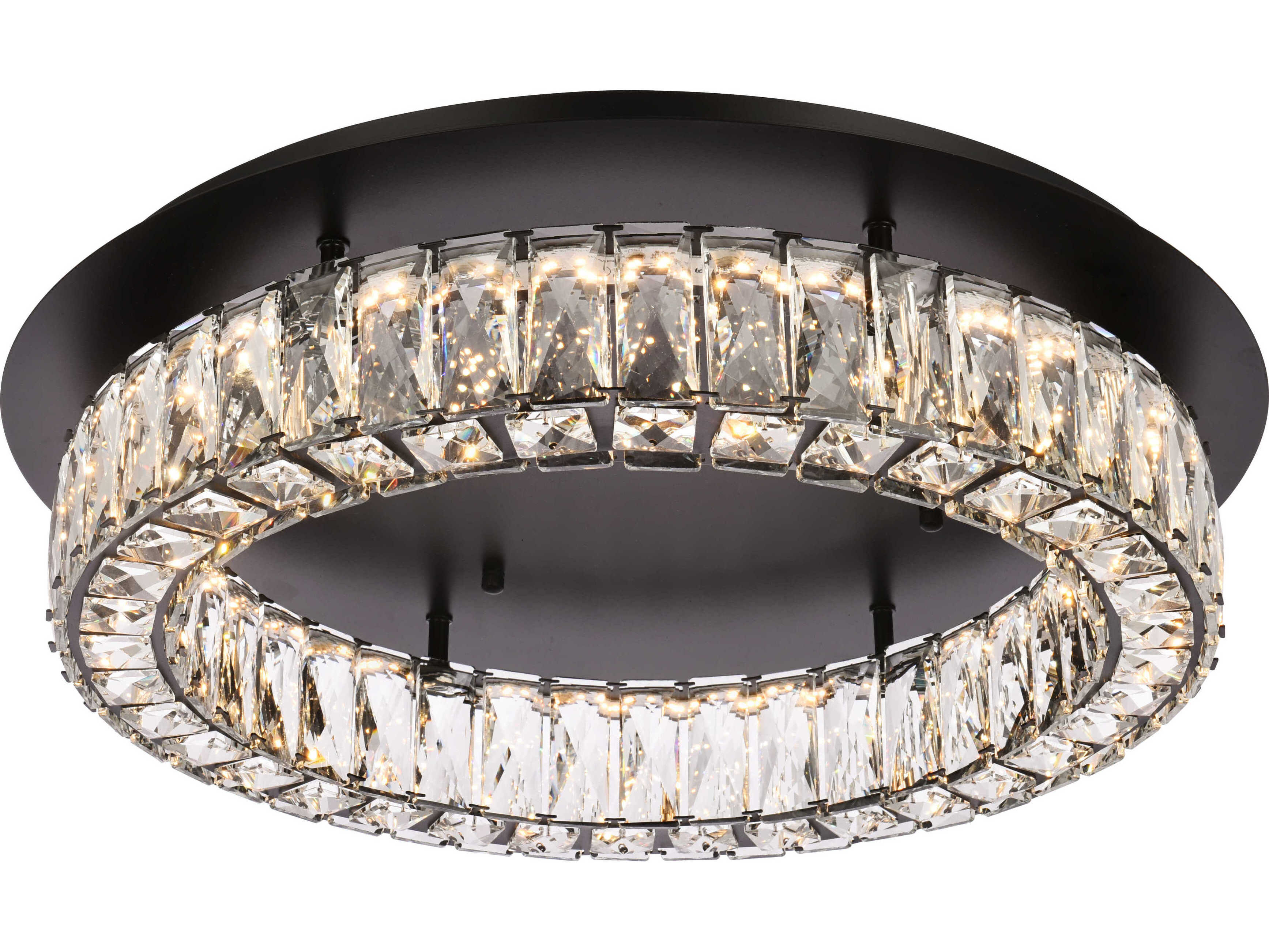 Elegant Lighting Monroe 1-Light Black Crystal LED Drum Flush Mount