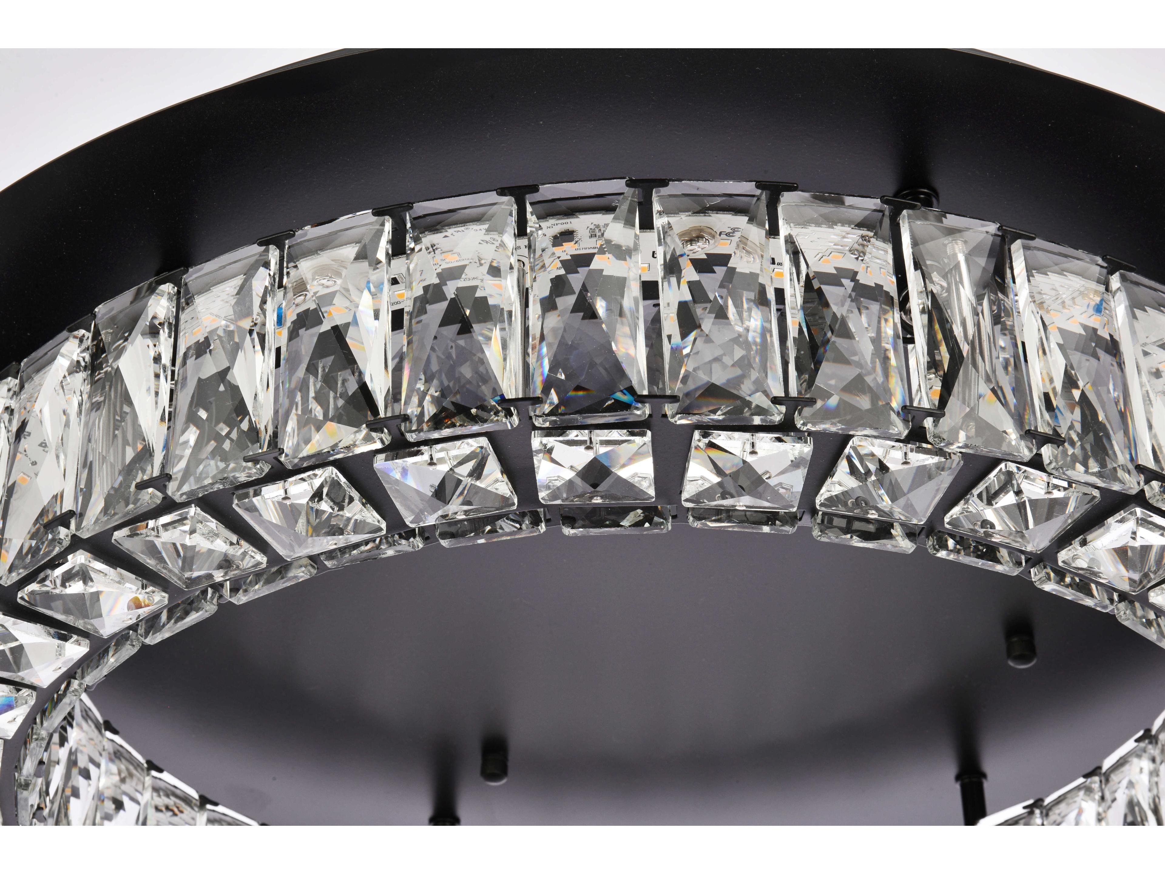 Elegant Lighting Monroe 1-Light Black Crystal LED Drum Flush Mount