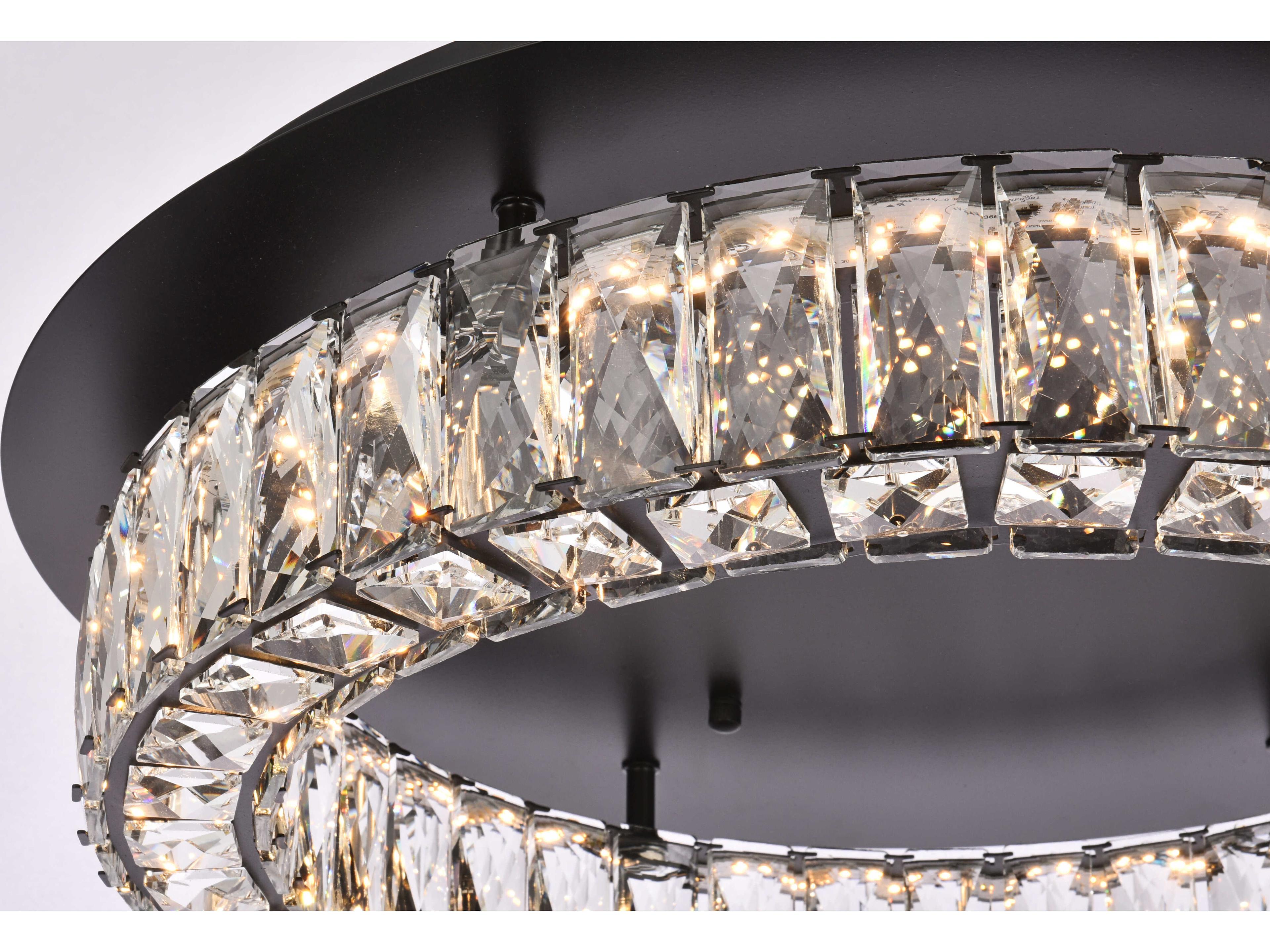 Elegant Lighting Monroe 1-Light Black Crystal LED Drum Flush Mount