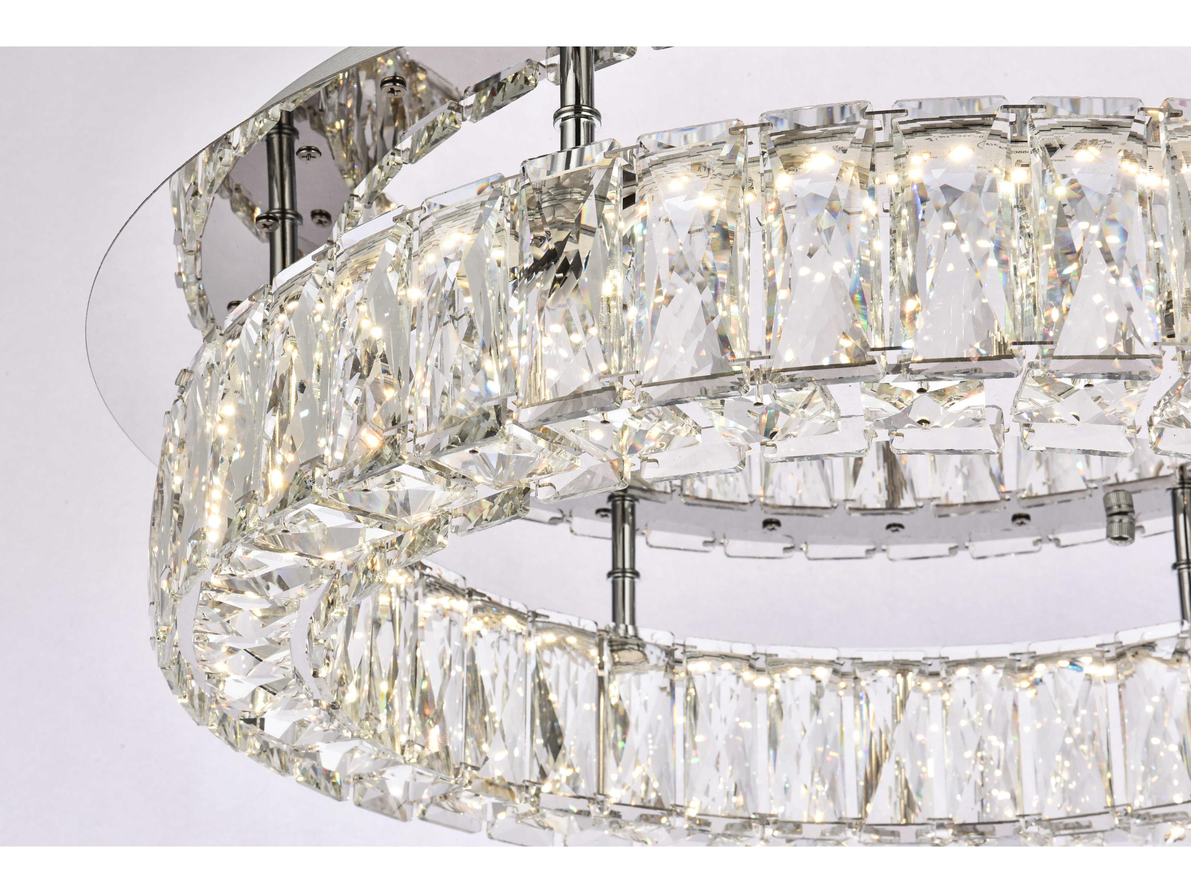 Elegant Lighting Monroe 1-Light Chrome Crystal LED Drum Flush Mount