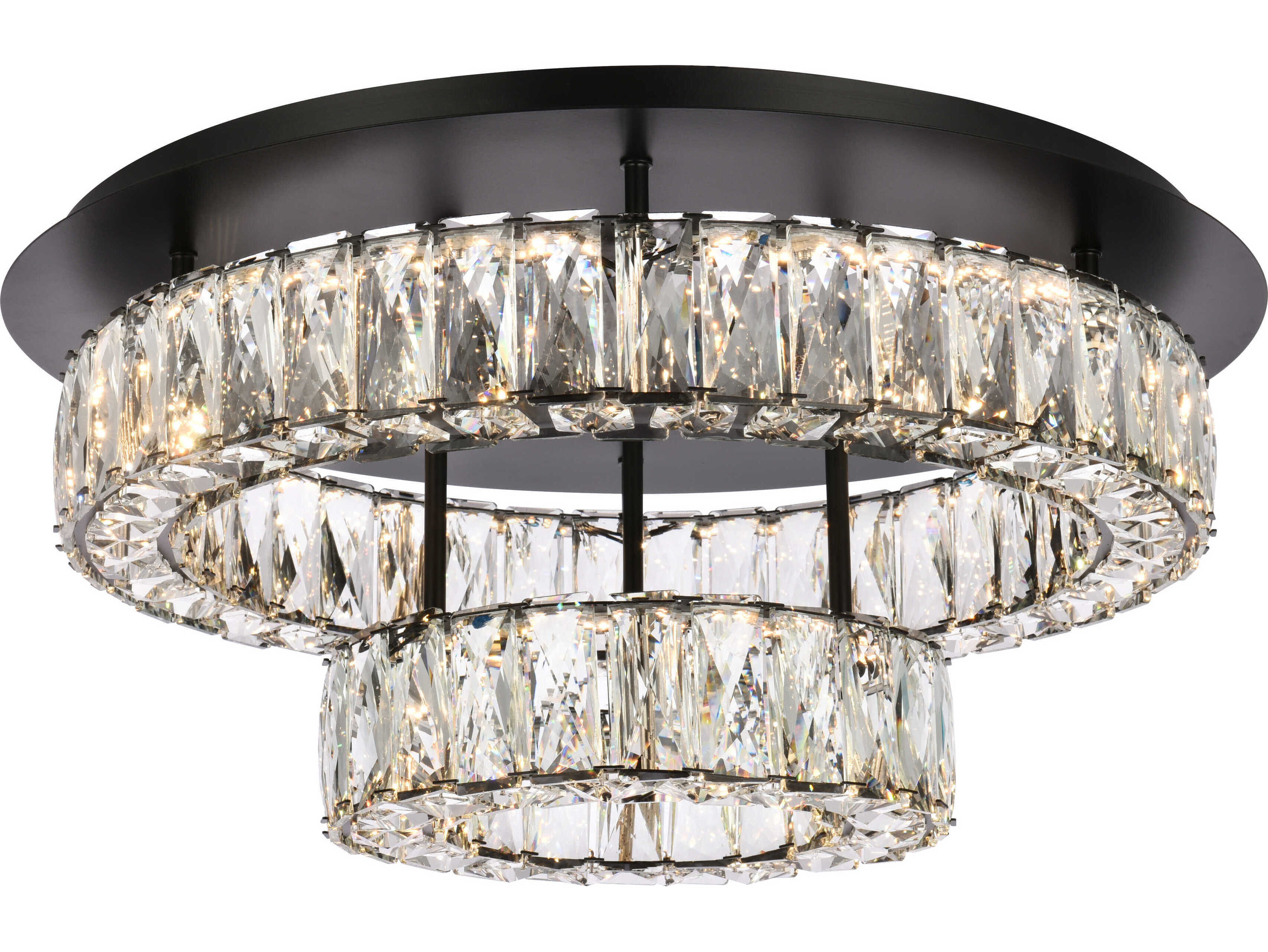 Elegant Lighting Monroe 2-Light Black Crystal LED Drum Tiered Flush Mount