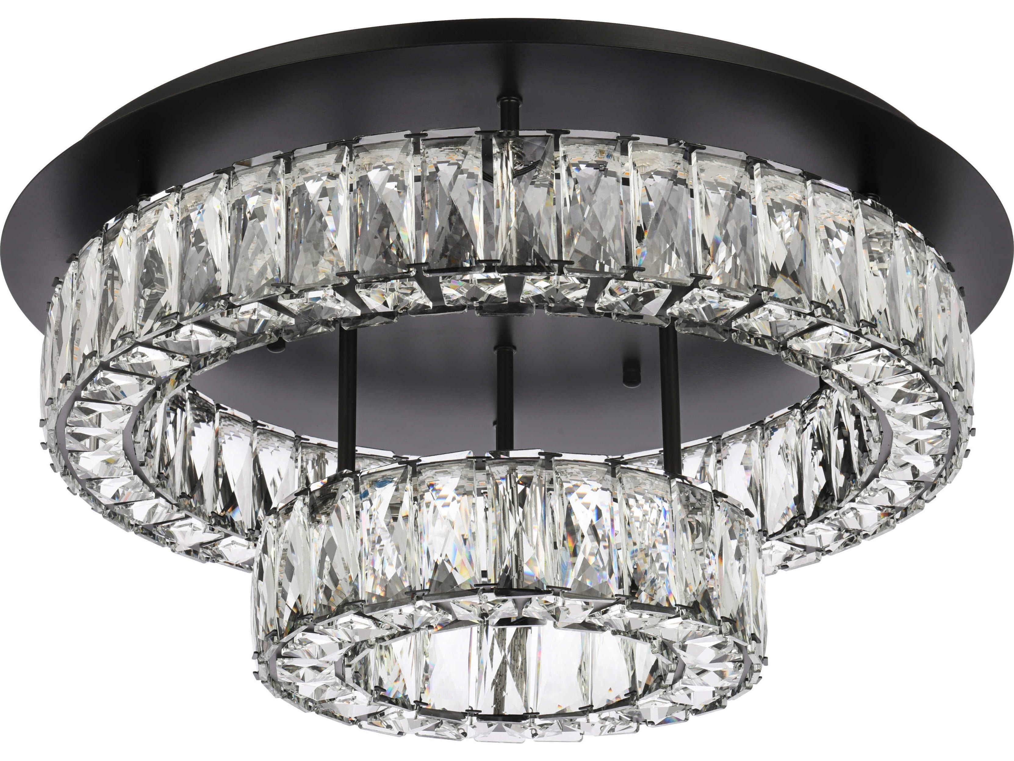 Elegant Lighting Monroe 2-Light Black Crystal LED Drum Tiered Flush Mount