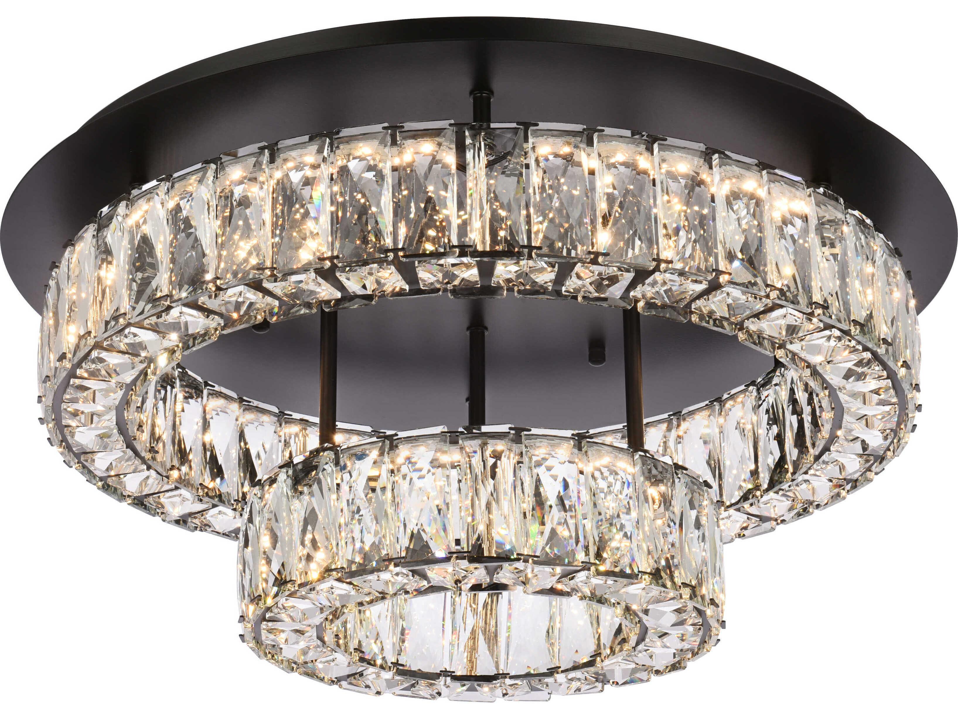 Elegant Lighting Monroe 2-Light Black Crystal LED Drum Tiered Flush Mount