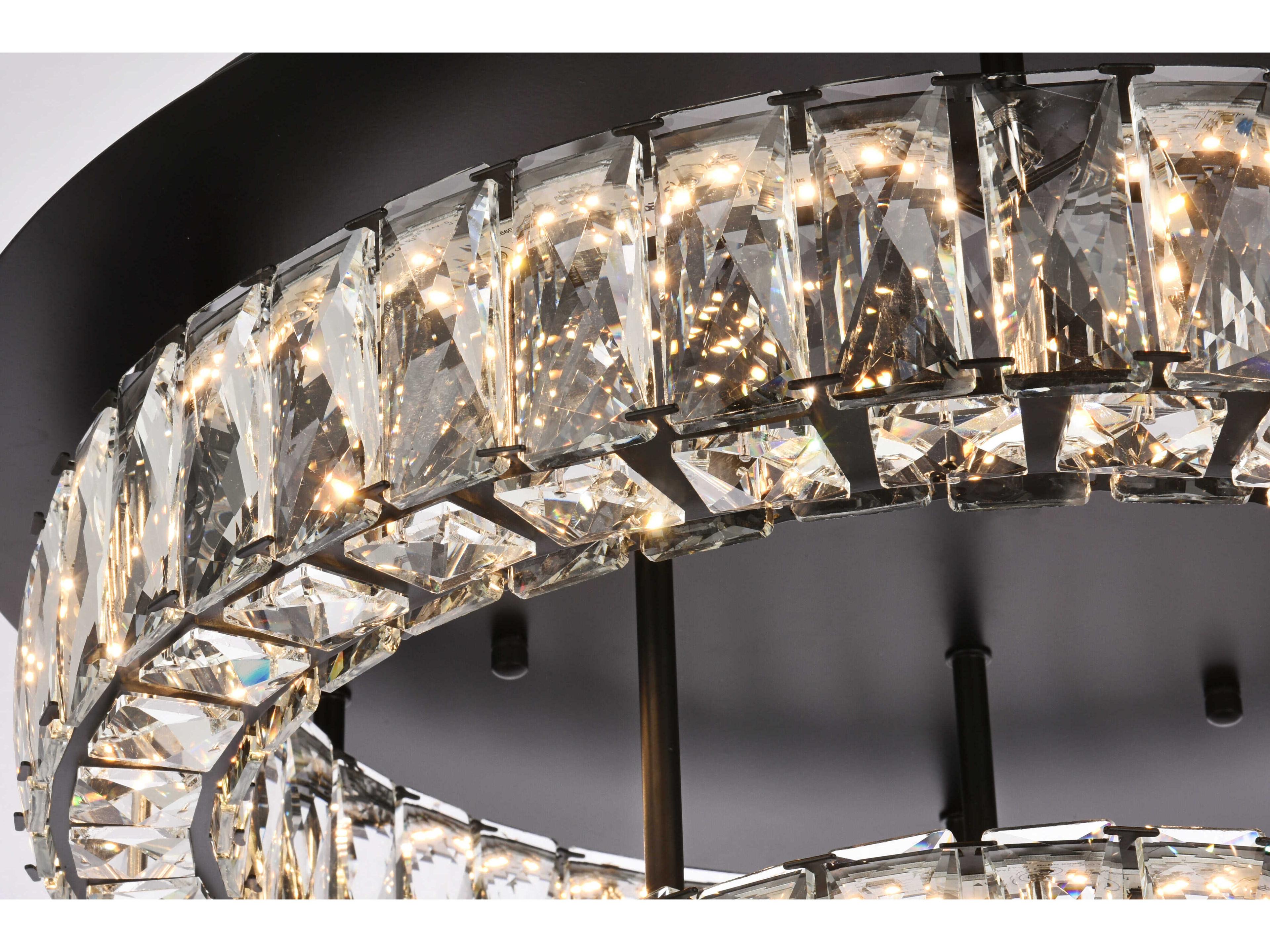 Elegant Lighting Monroe 2-Light Black Crystal LED Drum Tiered Flush Mount