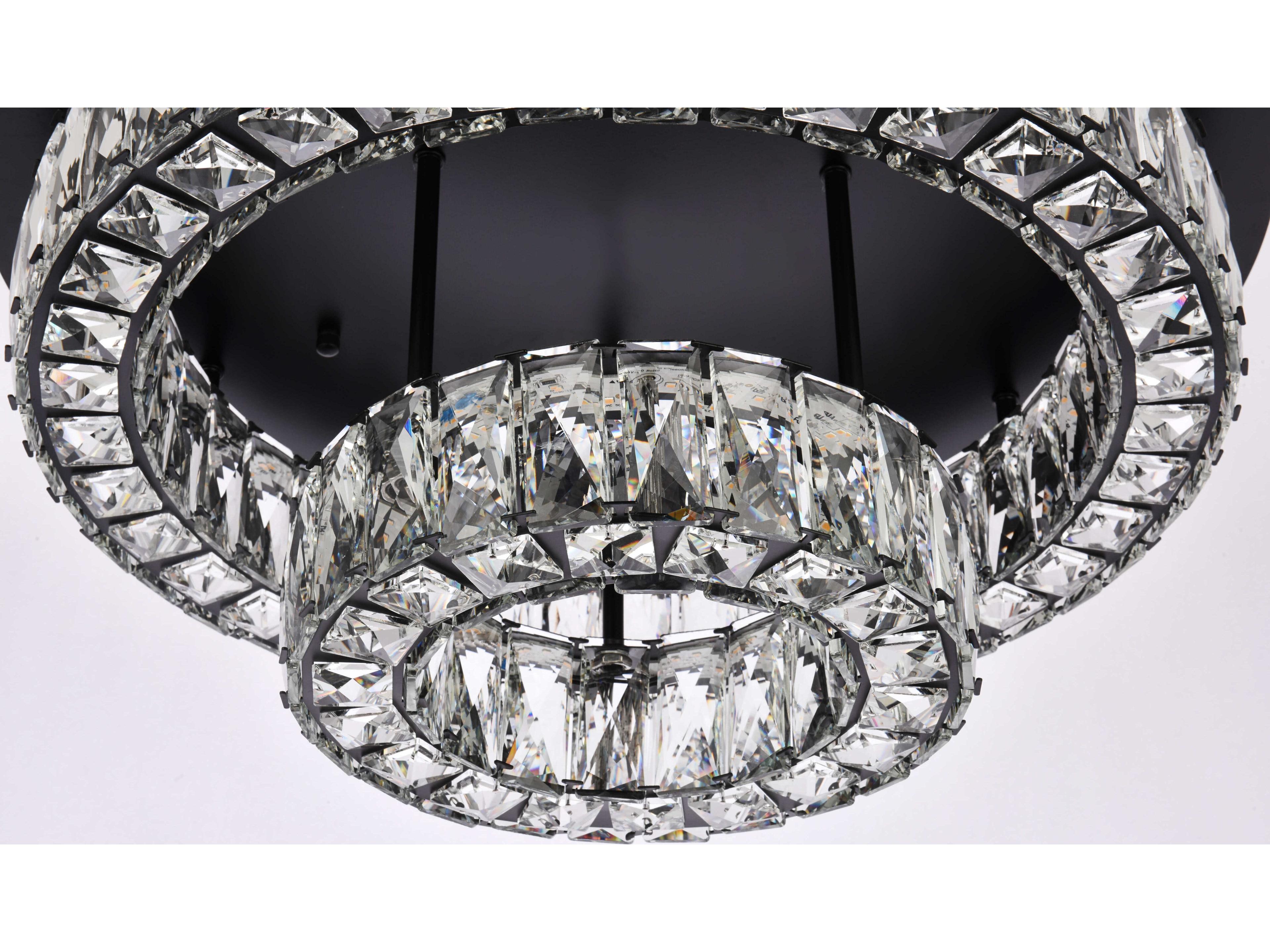 Elegant Lighting Monroe 2-Light Black Crystal LED Drum Tiered Flush Mount