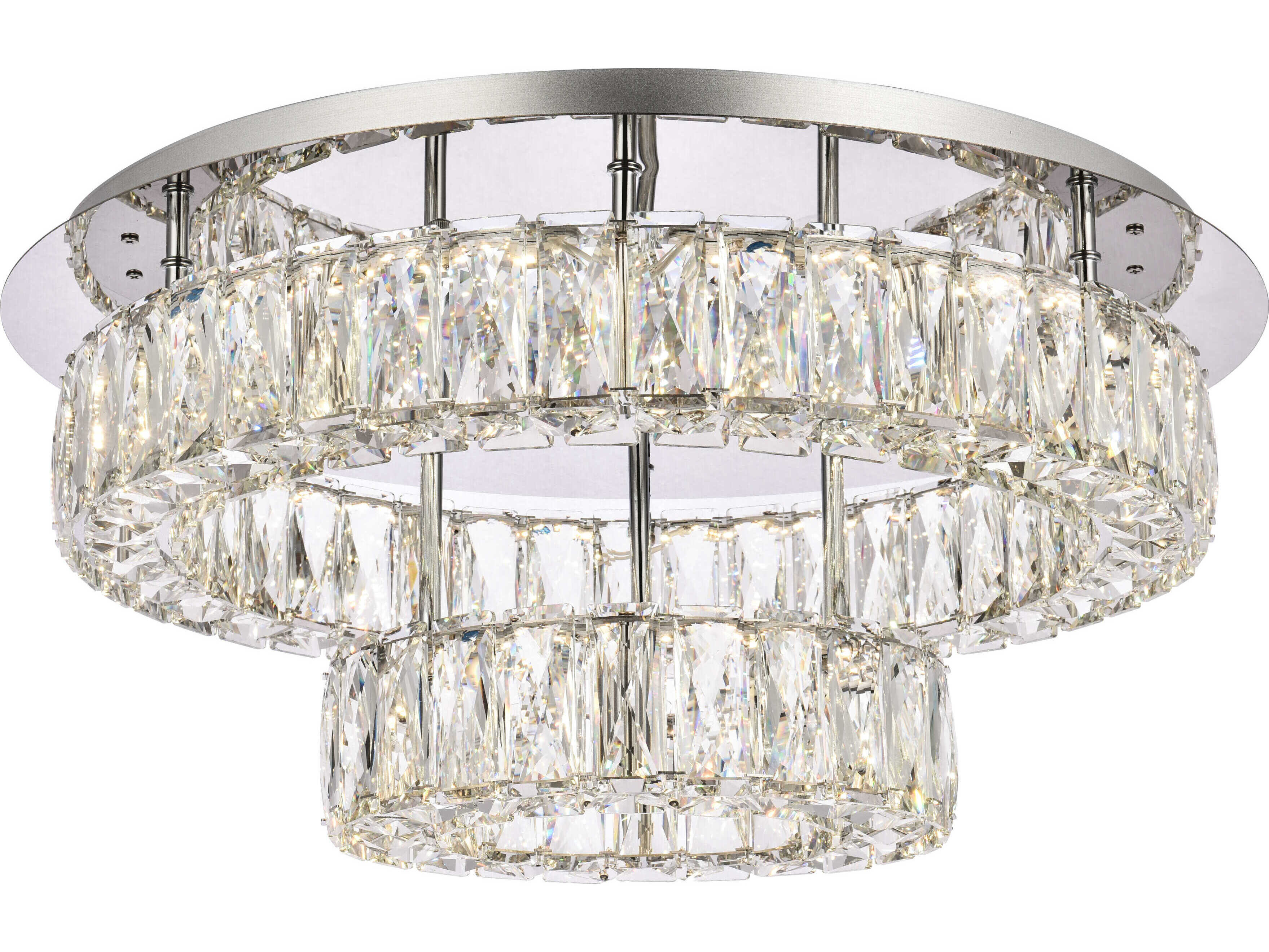 Elegant Lighting Monroe 2-Light Chrome Crystal LED Drum Tiered Flush Mount
