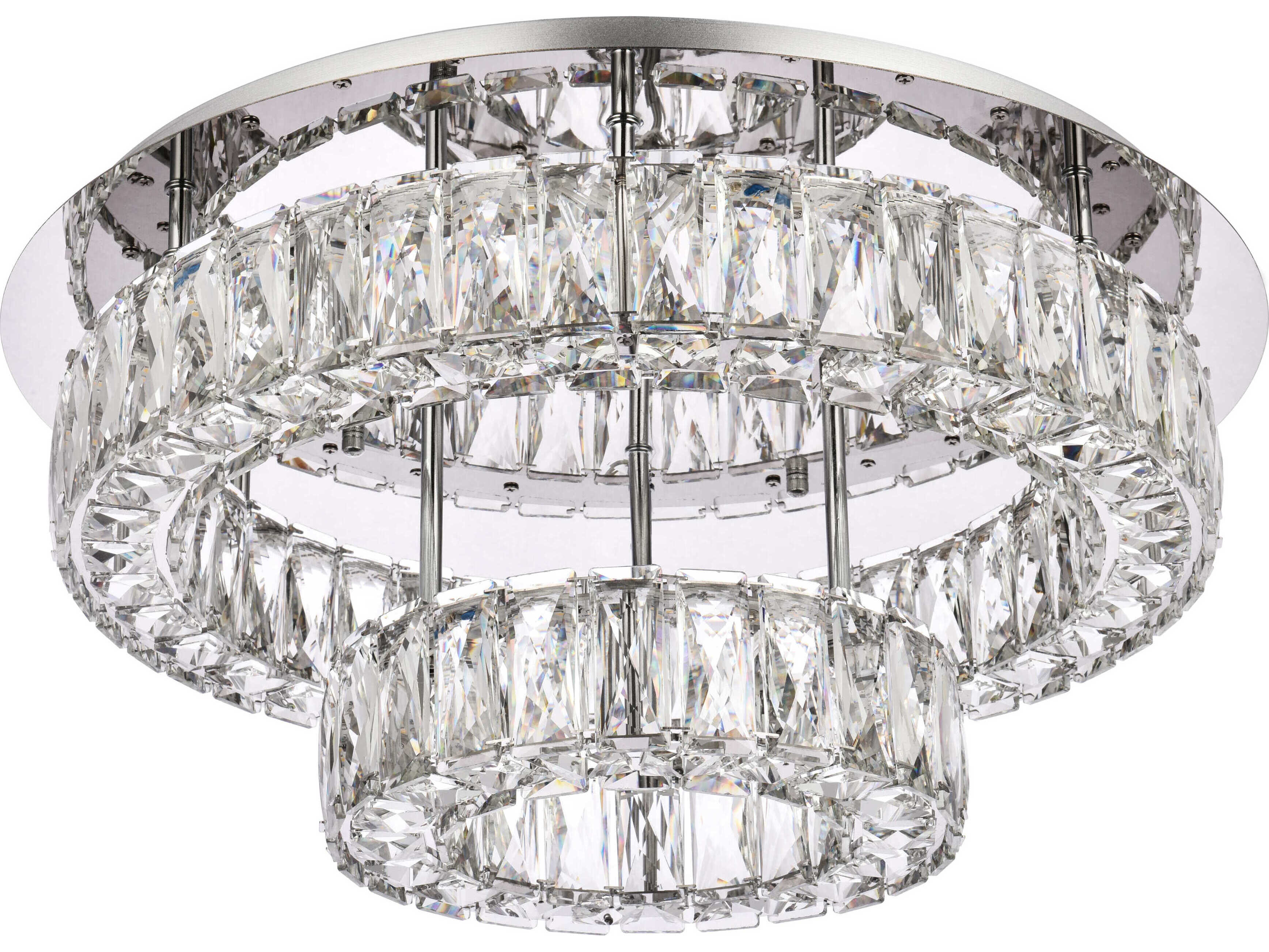 Elegant Lighting Monroe 2-Light Chrome Crystal LED Drum Tiered Flush Mount