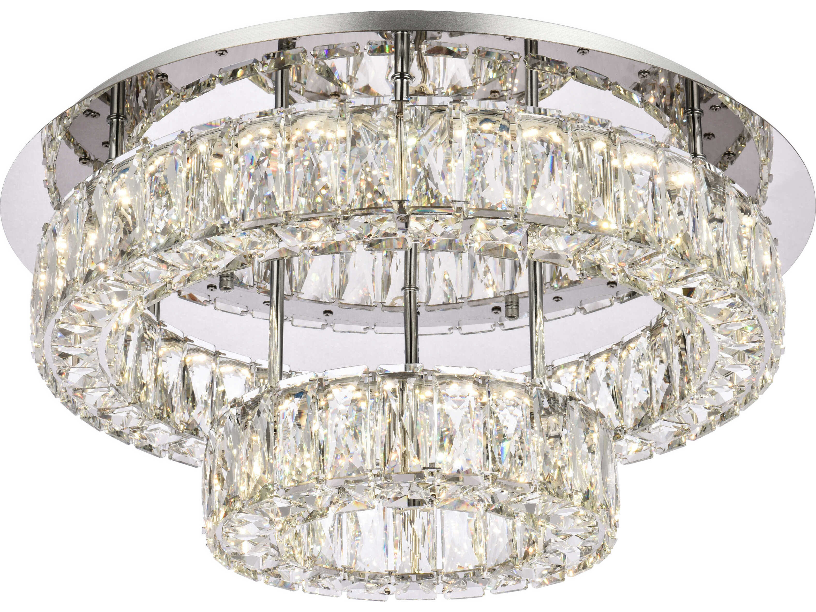 Elegant Lighting Monroe 2-Light Chrome Crystal LED Drum Tiered Flush Mount