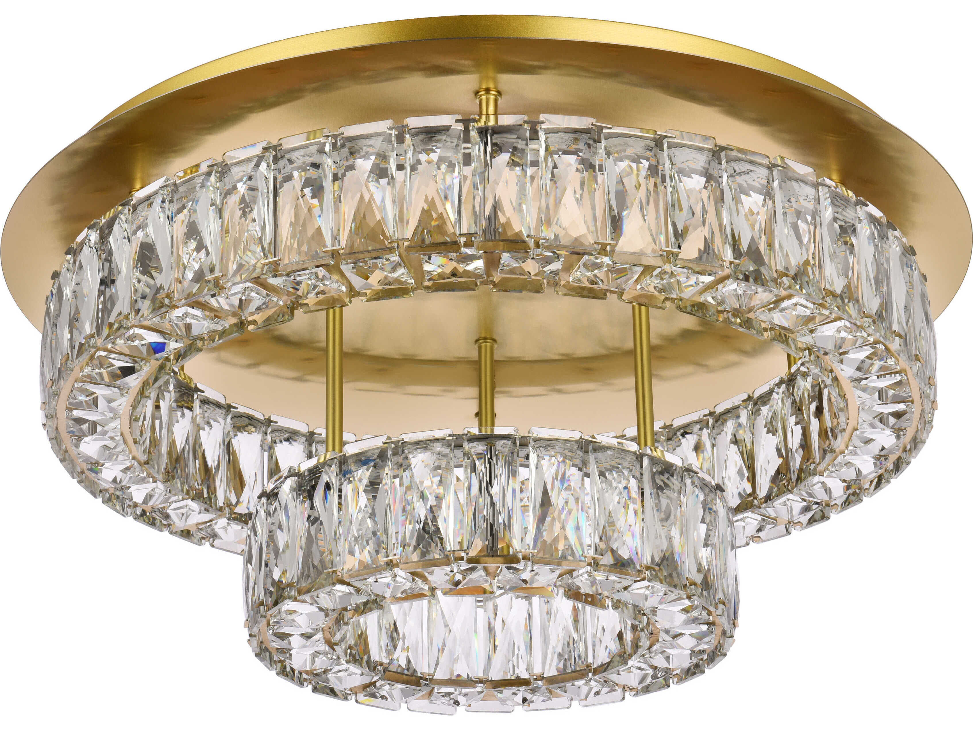Elegant Lighting Monroe 2-Light Gold Crystal LED Drum Tiered Flush Mount
